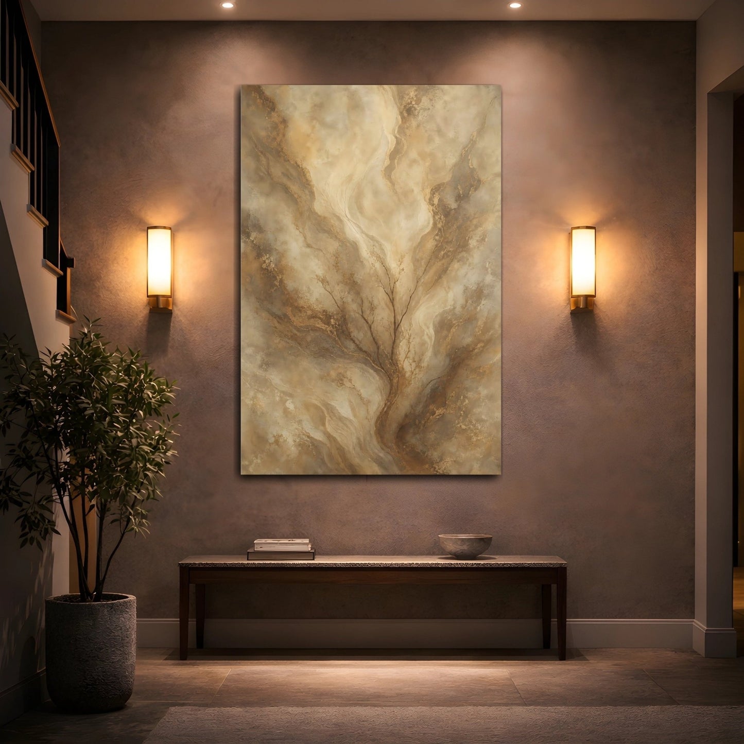 Nature Abstract Tree Brown Gold Canvas Print – Living Room, Above Console Table - YesArtYes