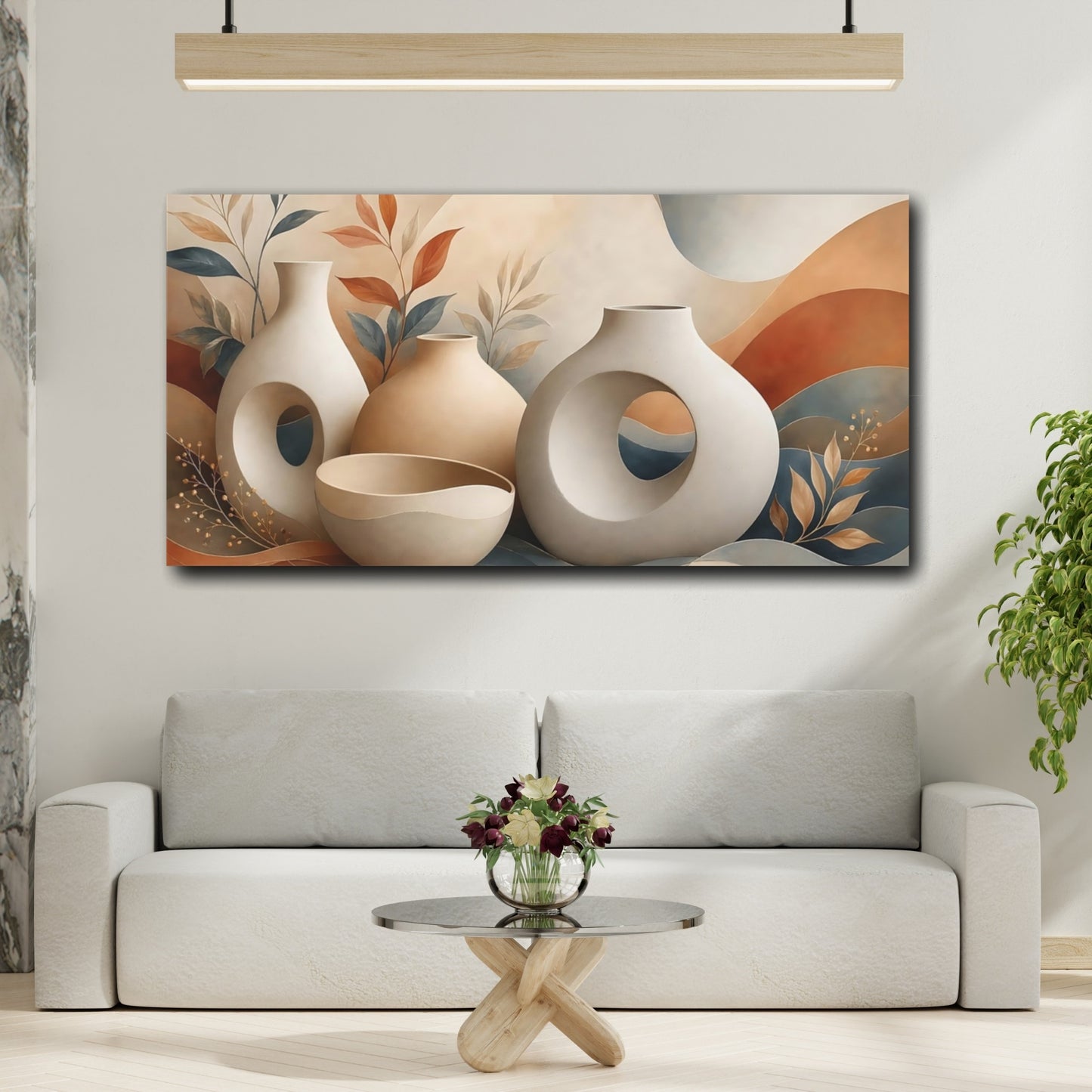 Mockup 3. Nature Abstract Vases Earthy Tones shown as stretched canvas wall art