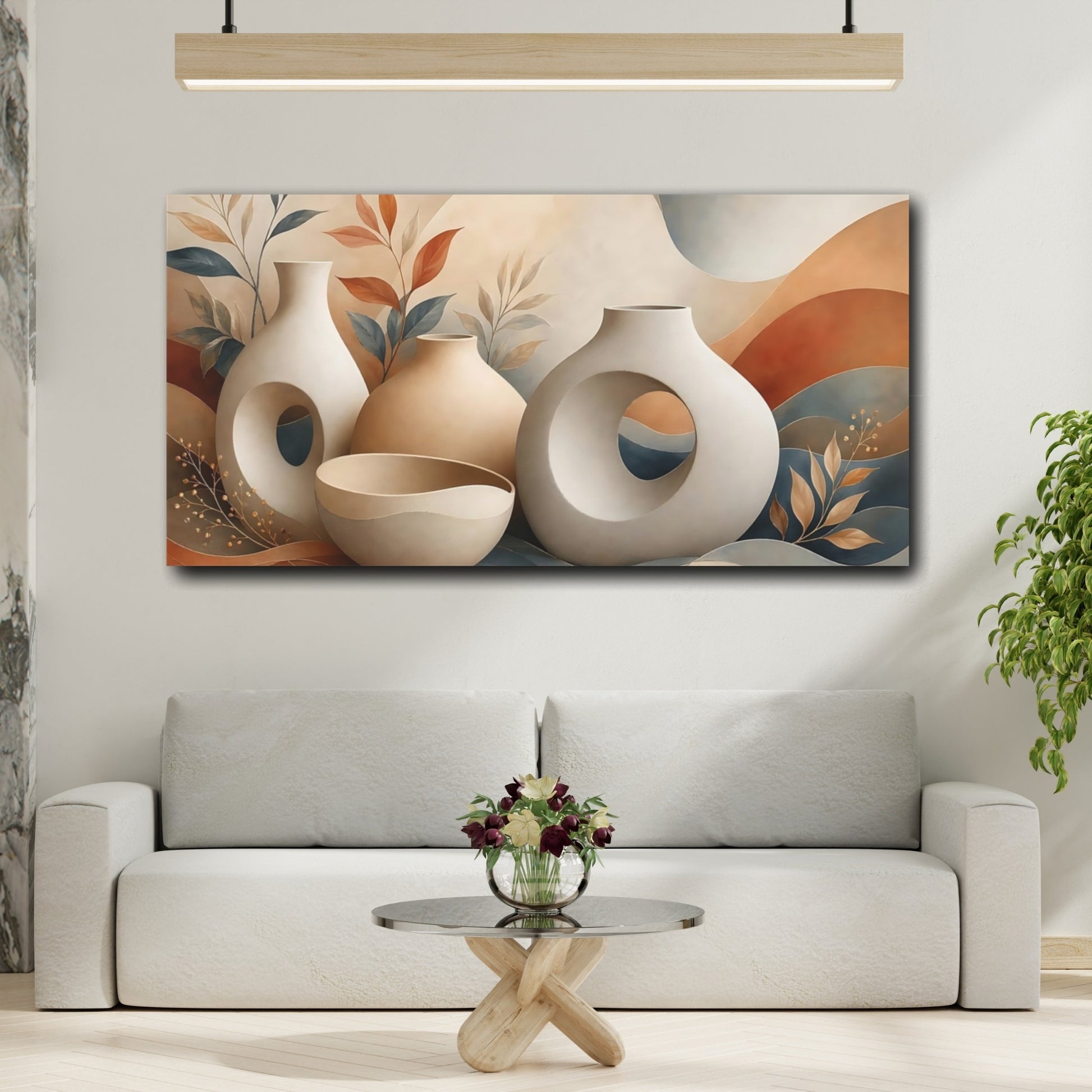 Mockup 3. Nature Abstract Vases Earthy Tones shown as stretched canvas wall art