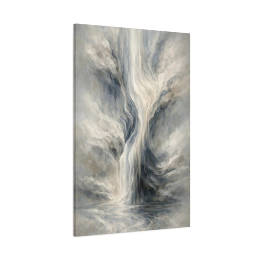 Main Mockup. Nature Abstract Waterfall Grey Blue Abstract shown as stretched canvas wall art