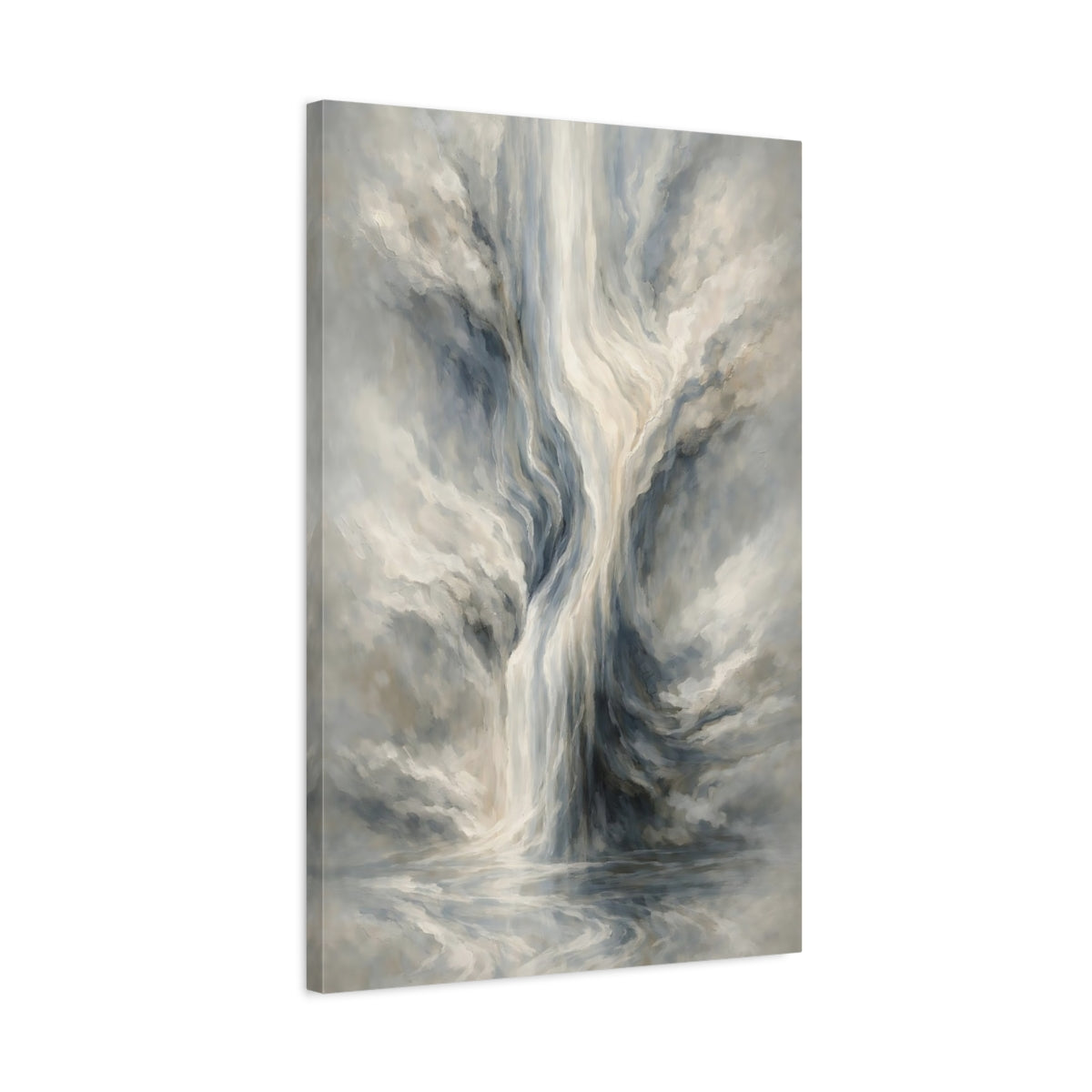Side Mockup 2. Nature Abstract Waterfall Grey Blue Abstract shown as stretched canvas wall art