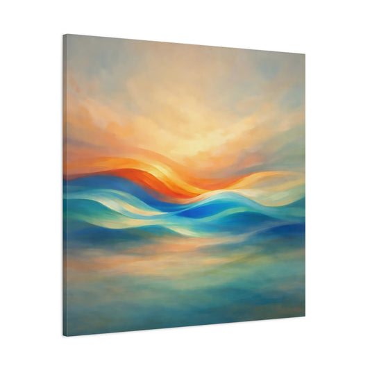 Main Mockup. Nature Abstract Waves Orange Blue Waves shown as stretched canvas wall art
