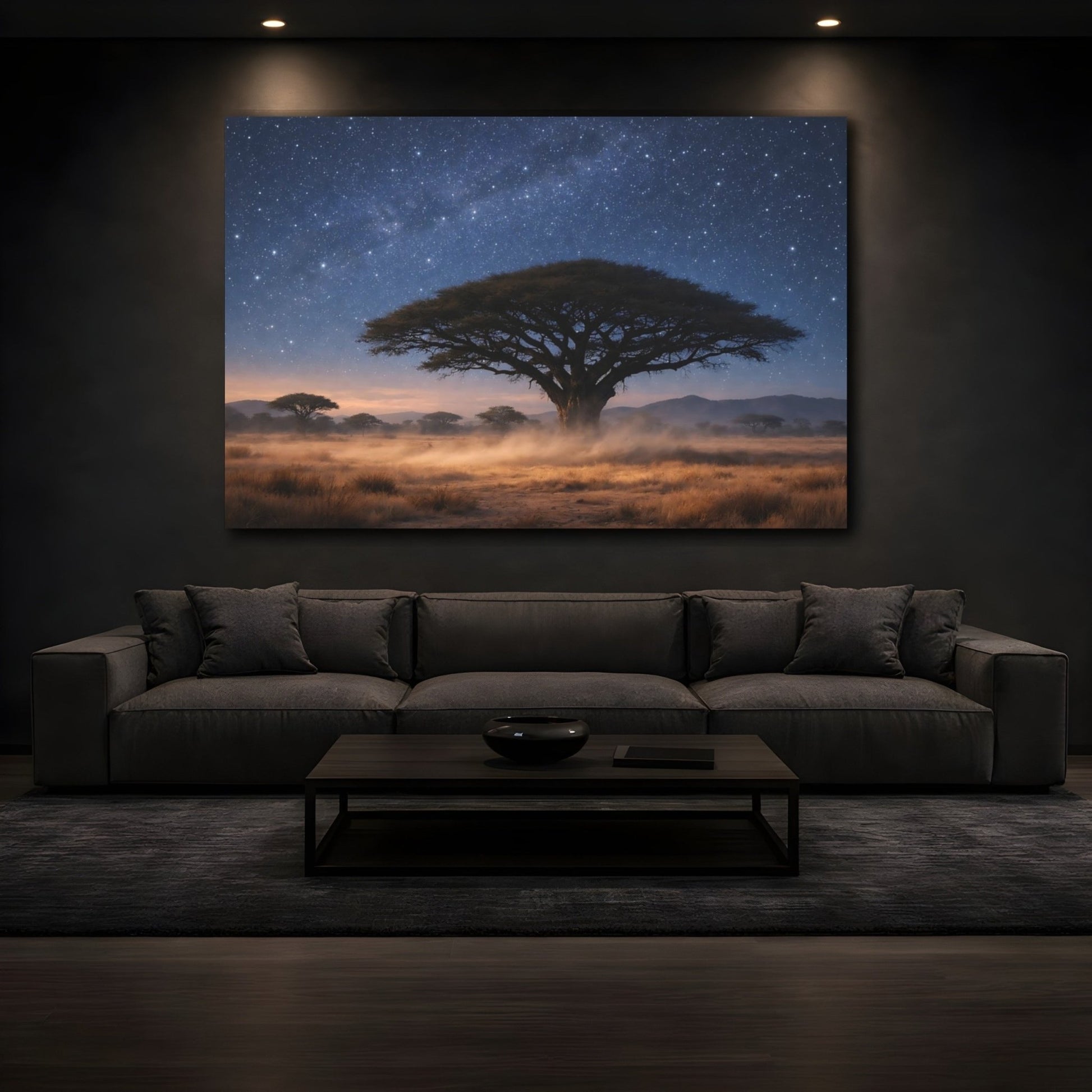 Nature Acacia Tree Blue And Brown - Canvas Wall Art Print - YesArtYes
