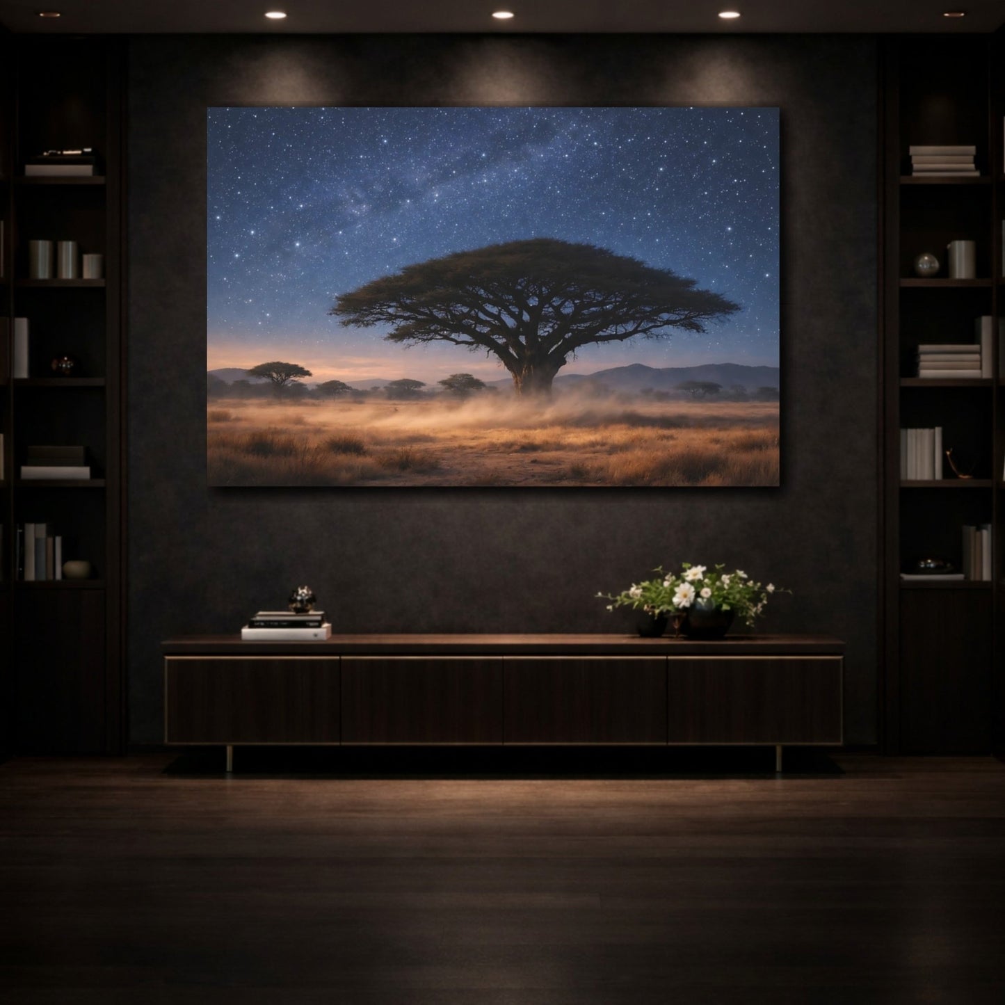 Nature Acacia Tree Blue And Brown - Canvas Wall Art Print - YesArtYes