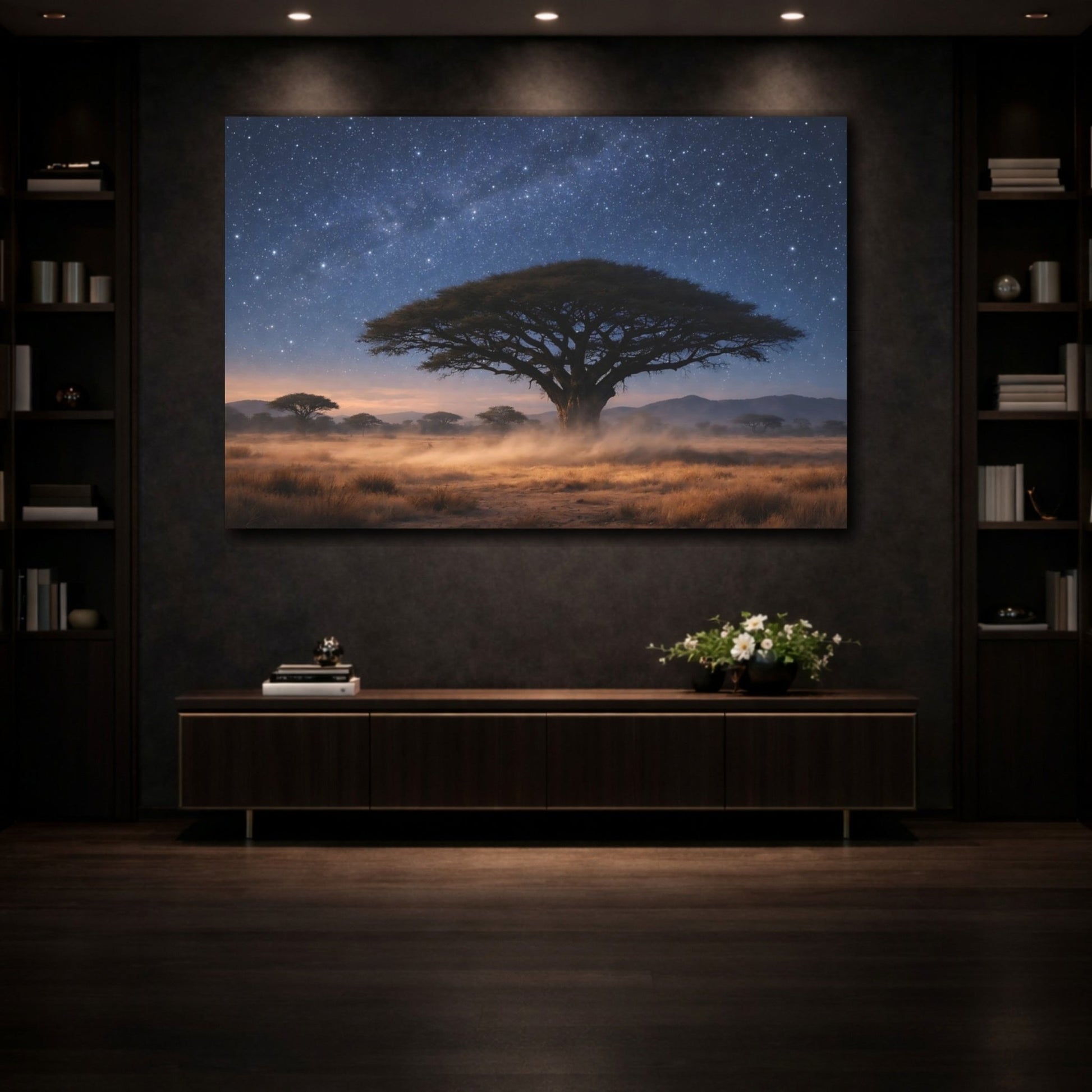 Nature Acacia Tree Blue And Brown - Canvas Wall Art Print - YesArtYes