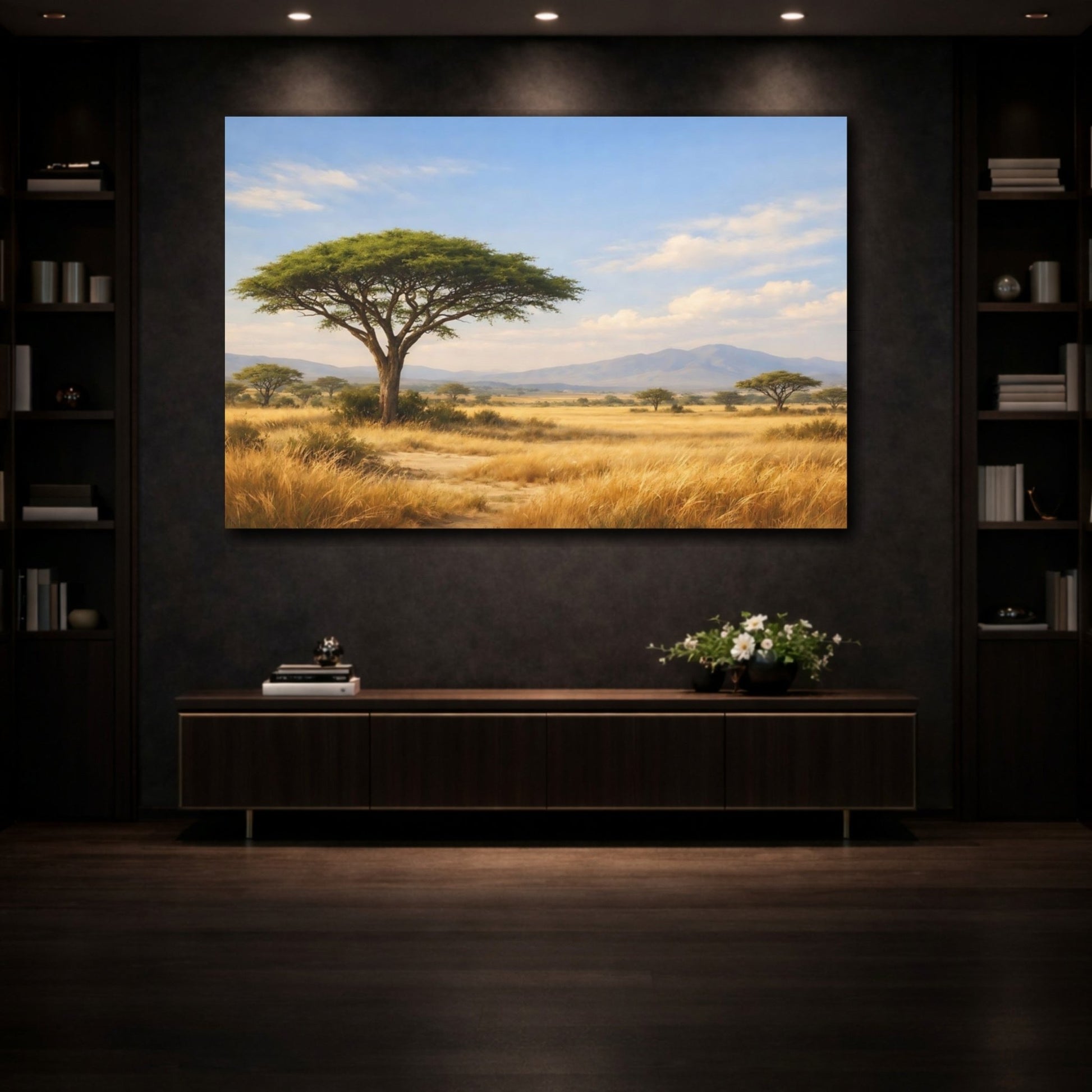 Nature Acacia Tree Golden Savanna - Canvas Wall Art Print - YesArtYes