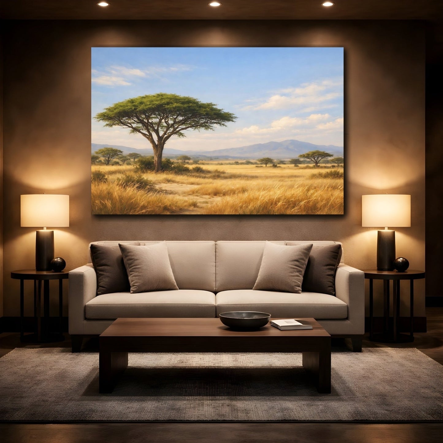 Nature Acacia Tree Golden Savanna - Canvas Wall Art Print - YesArtYes