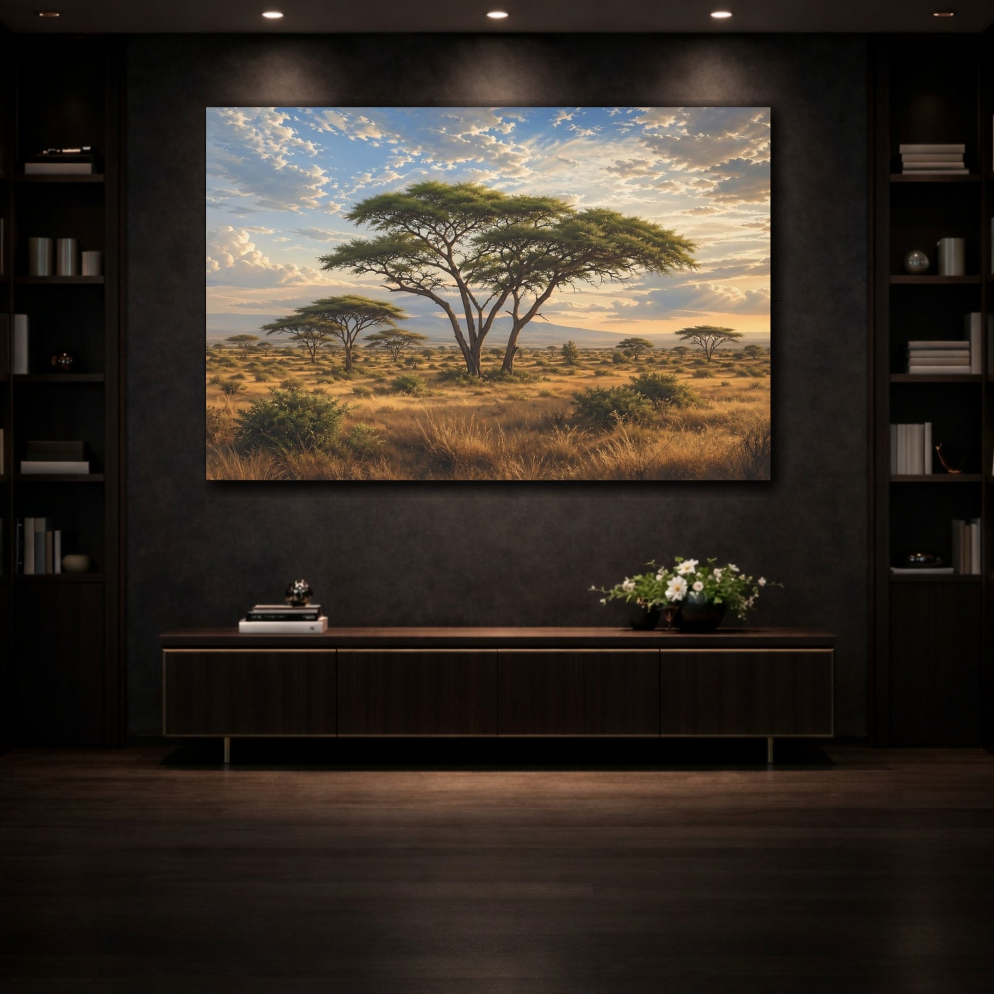 Mockup 3. Nature Acacia Tree Golden Savanna shown as stretched canvas wall art