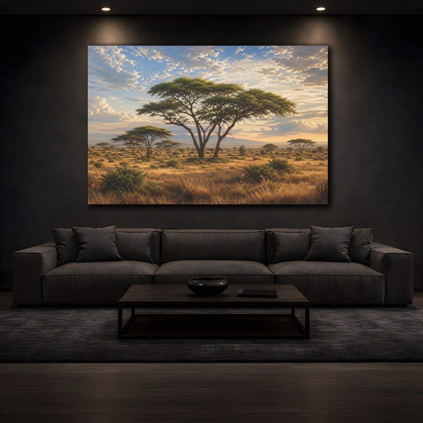 Mockup 4. Nature Acacia Tree Golden Savanna shown as stretched canvas wall art