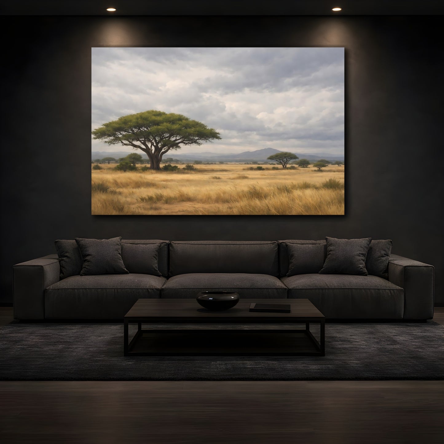 Mockup 4. Nature Acacia Tree Savanna Landscape shown as stretched canvas wall art
