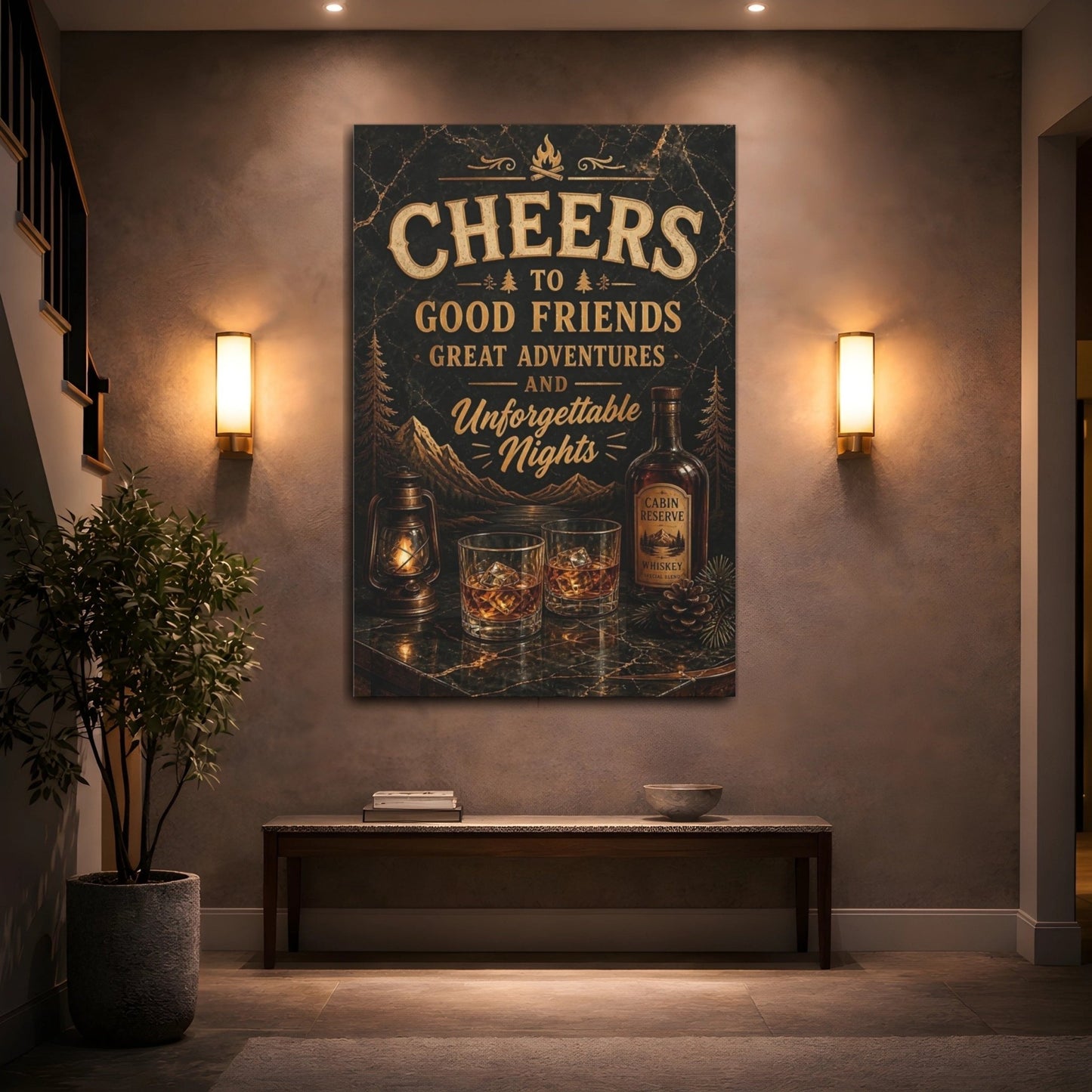 Nature Adventure Quote Rustic Gold Canvas Wall Art Print – Vintage Living Room, Above Couch - YesArtYes