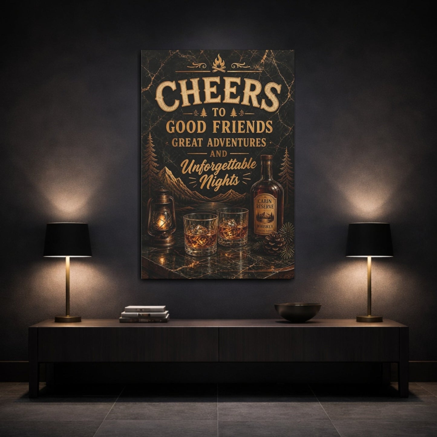 Nature Adventure Quote Rustic Gold Canvas Wall Art Print – Vintage Living Room, Above Couch - YesArtYes