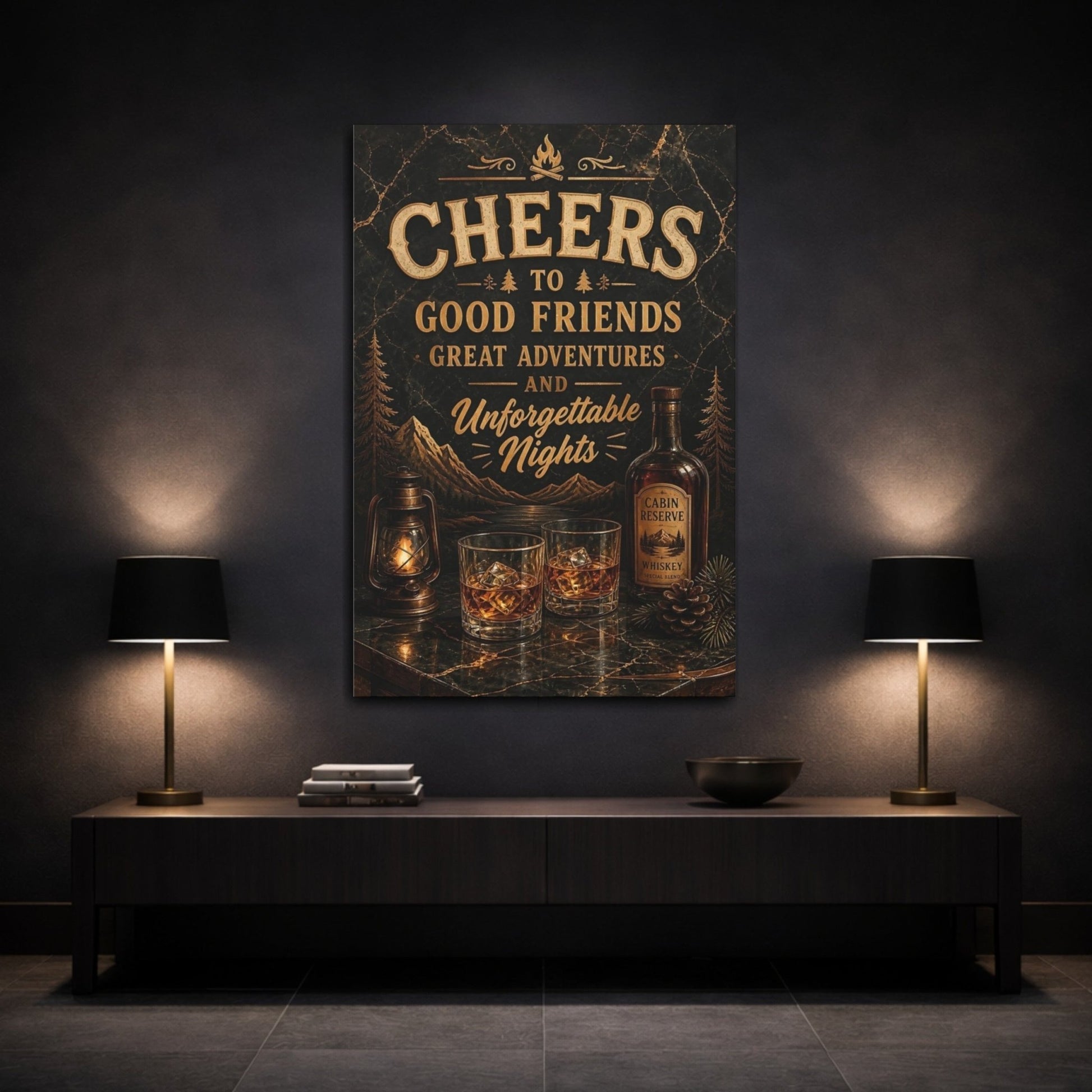 Nature Adventure Quote Rustic Gold Canvas Wall Art Print – Vintage Living Room, Above Couch - YesArtYes