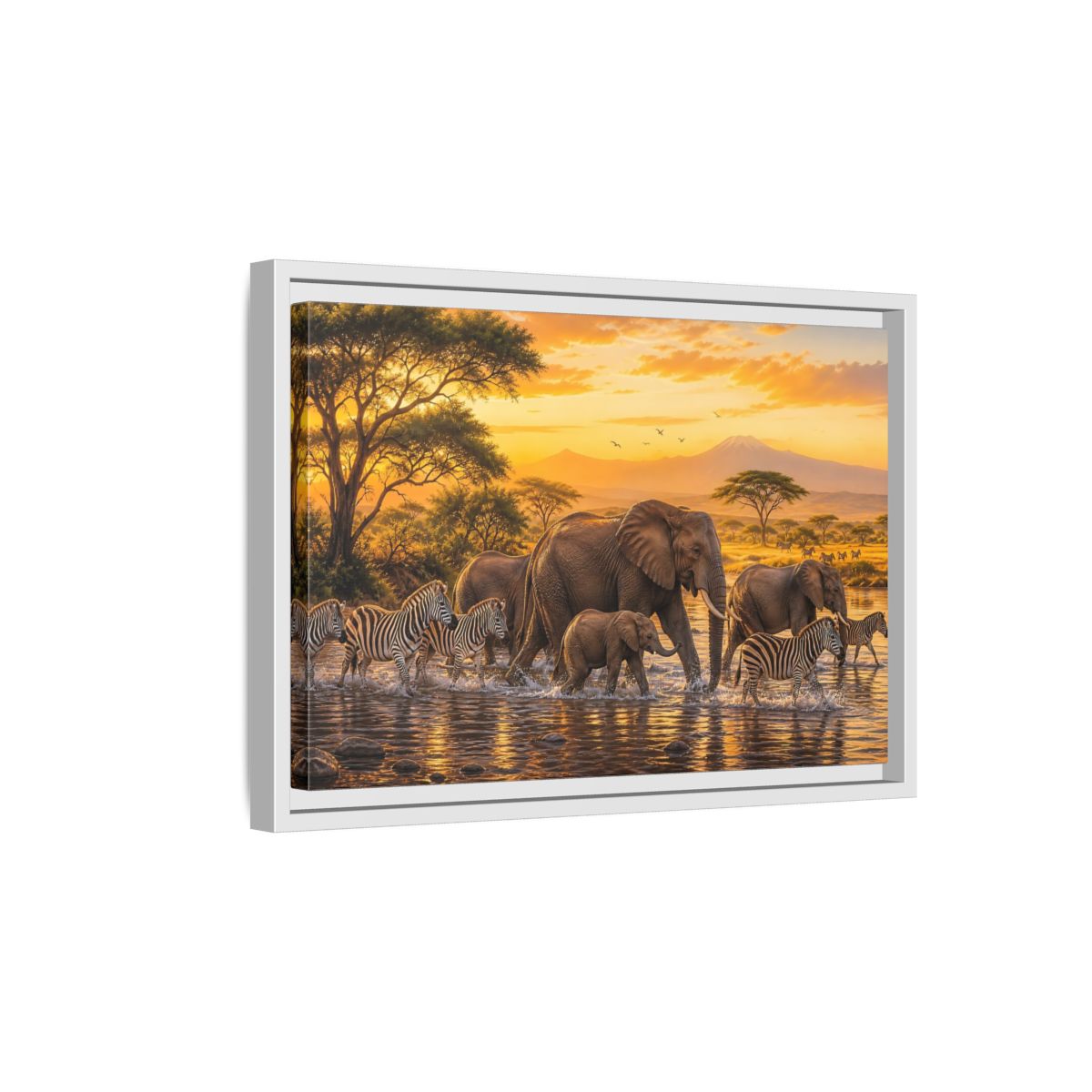 Side Mockup 4. Nature African Wildlife Golden Safari shown as stretched canvas wall art