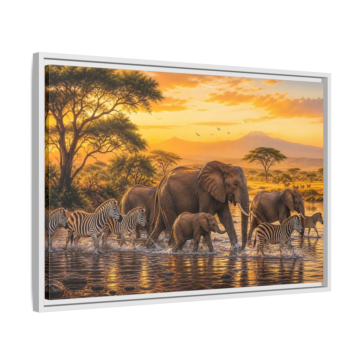 Side Mockup 10. Nature African Wildlife Golden Safari shown as stretched canvas wall art