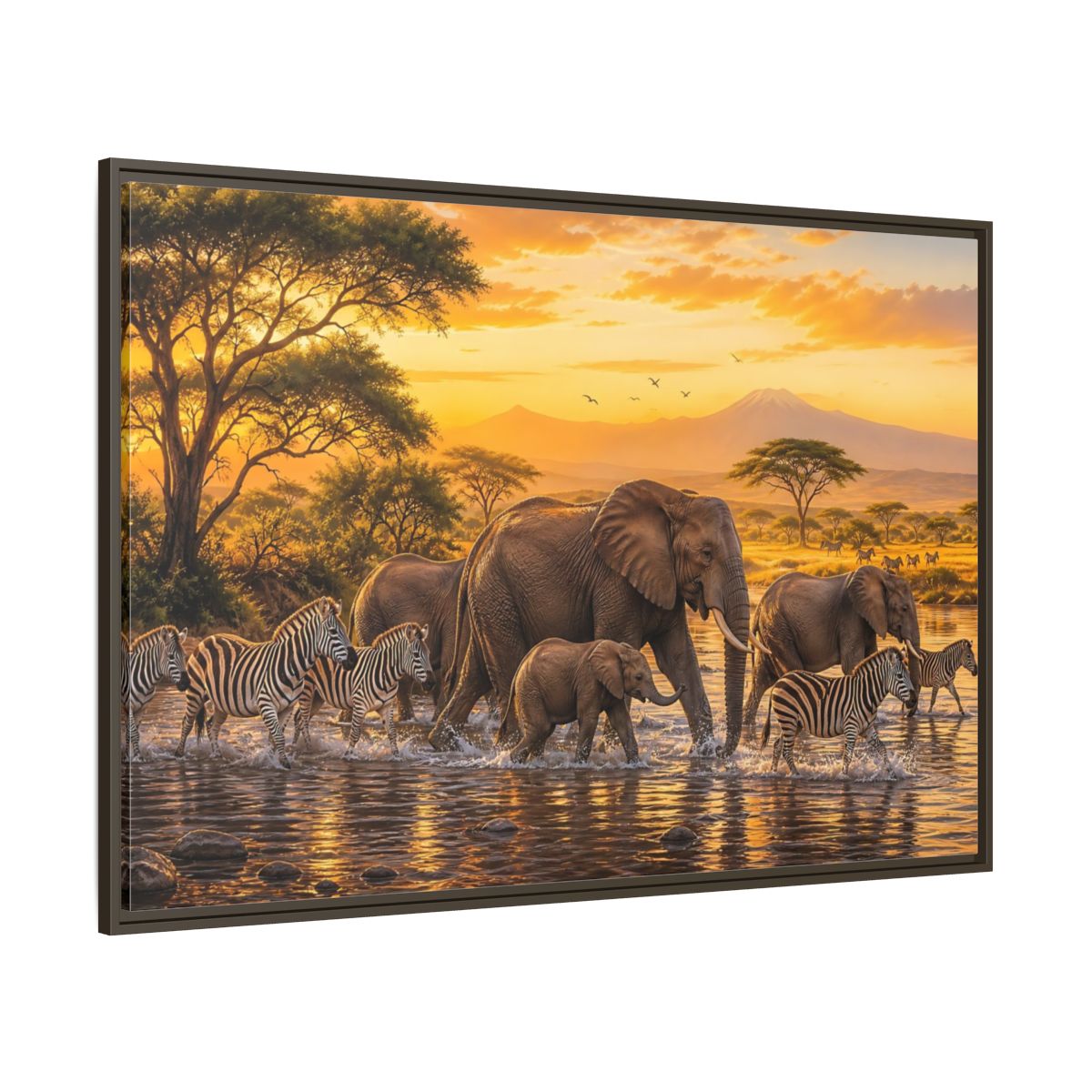 Side Mockup 8. Nature African Wildlife Golden Safari shown as stretched canvas wall art