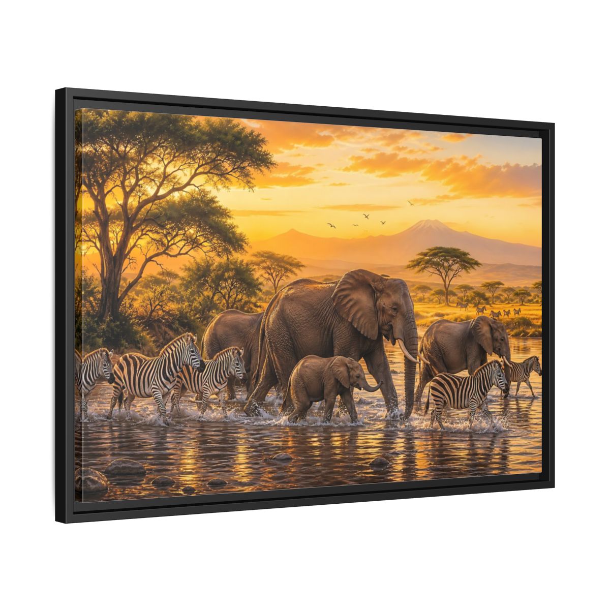 Side Mockup 14. Nature African Wildlife Golden Safari shown as stretched canvas wall art