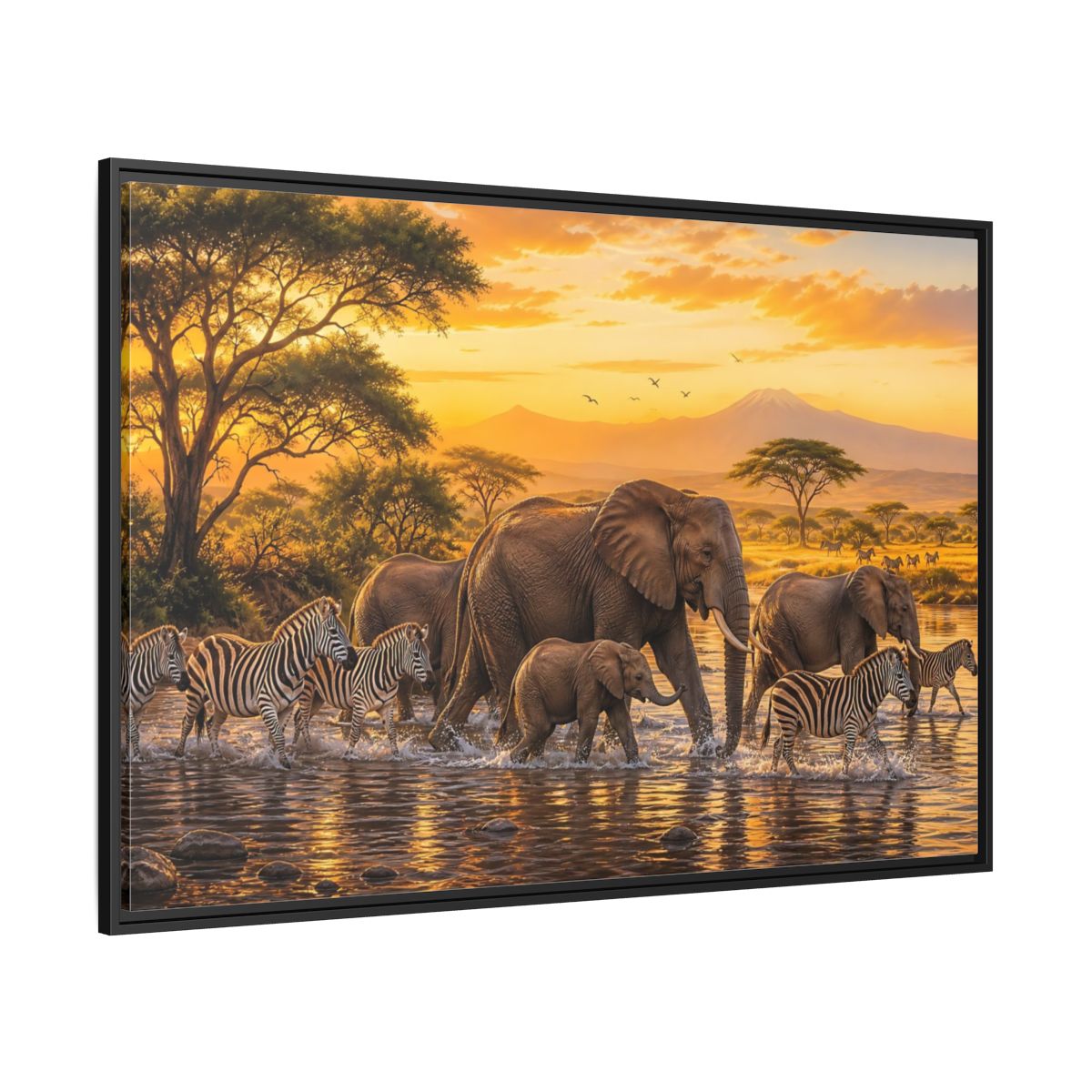 Side Mockup 12. Nature African Wildlife Golden Safari shown as stretched canvas wall art