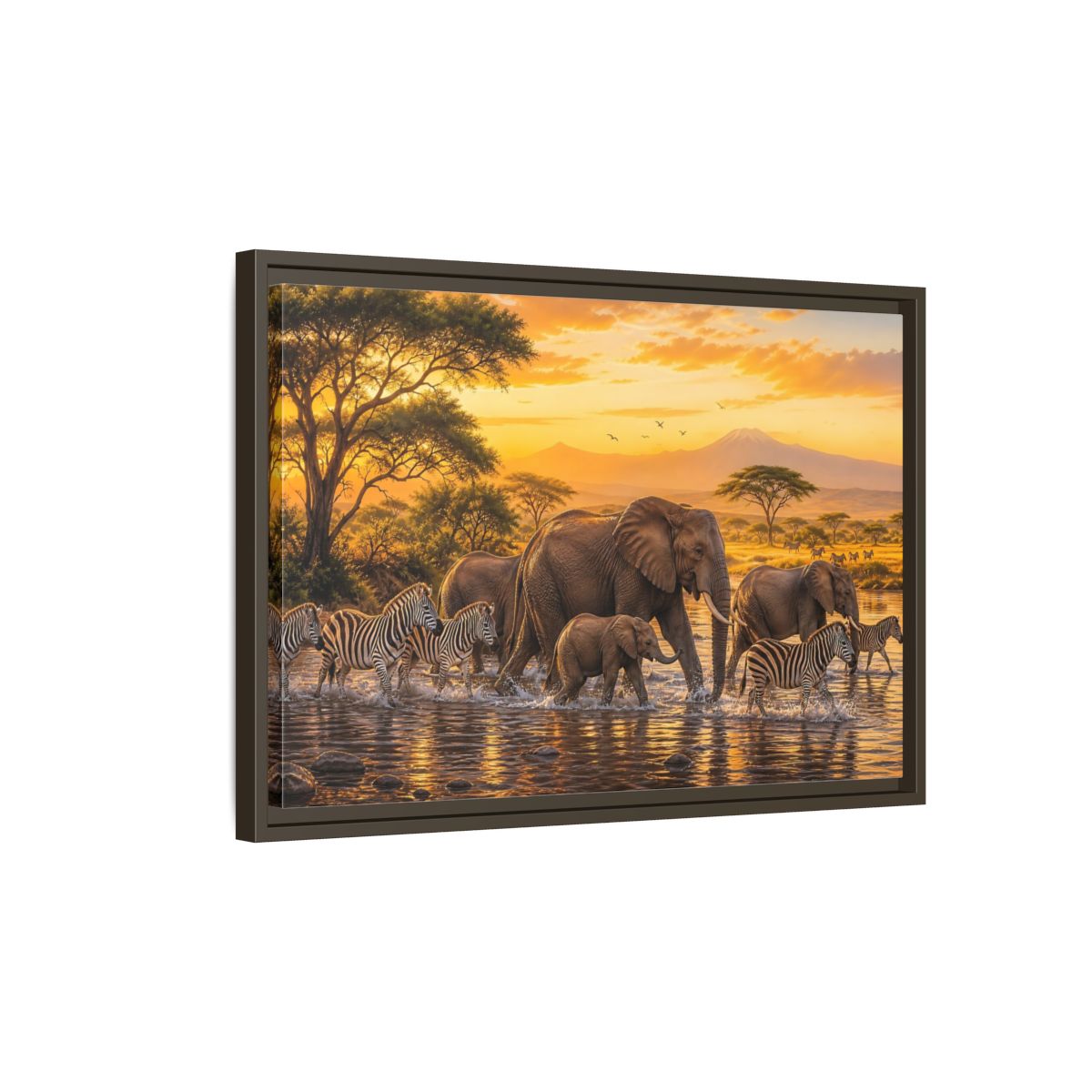Side Mockup 2. Nature African Wildlife Golden Safari shown as stretched canvas wall art