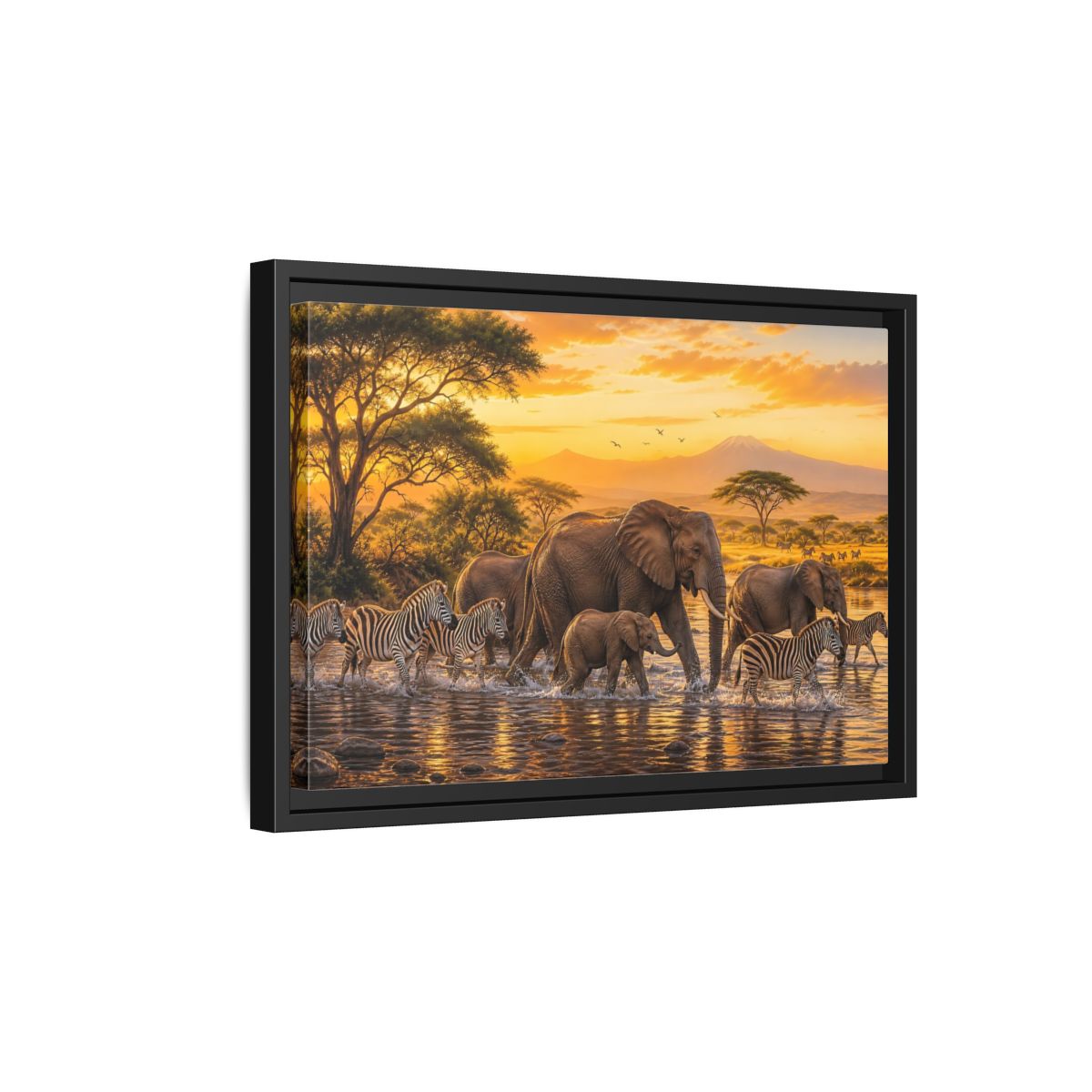 Side Mockup 6. Nature African Wildlife Golden Safari shown as stretched canvas wall art