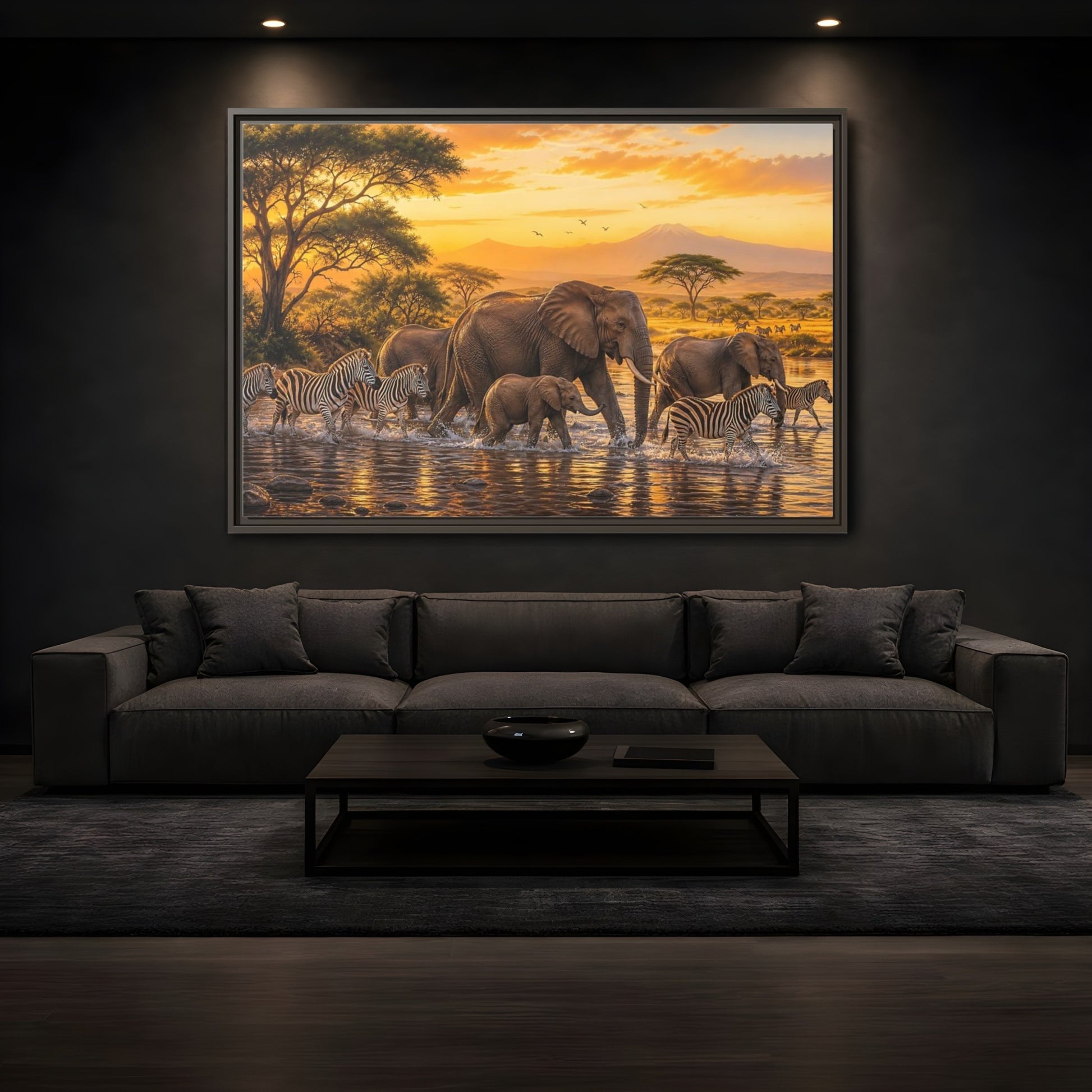 Mockup 3. Nature African Wildlife Golden Safari shown as stretched canvas wall art