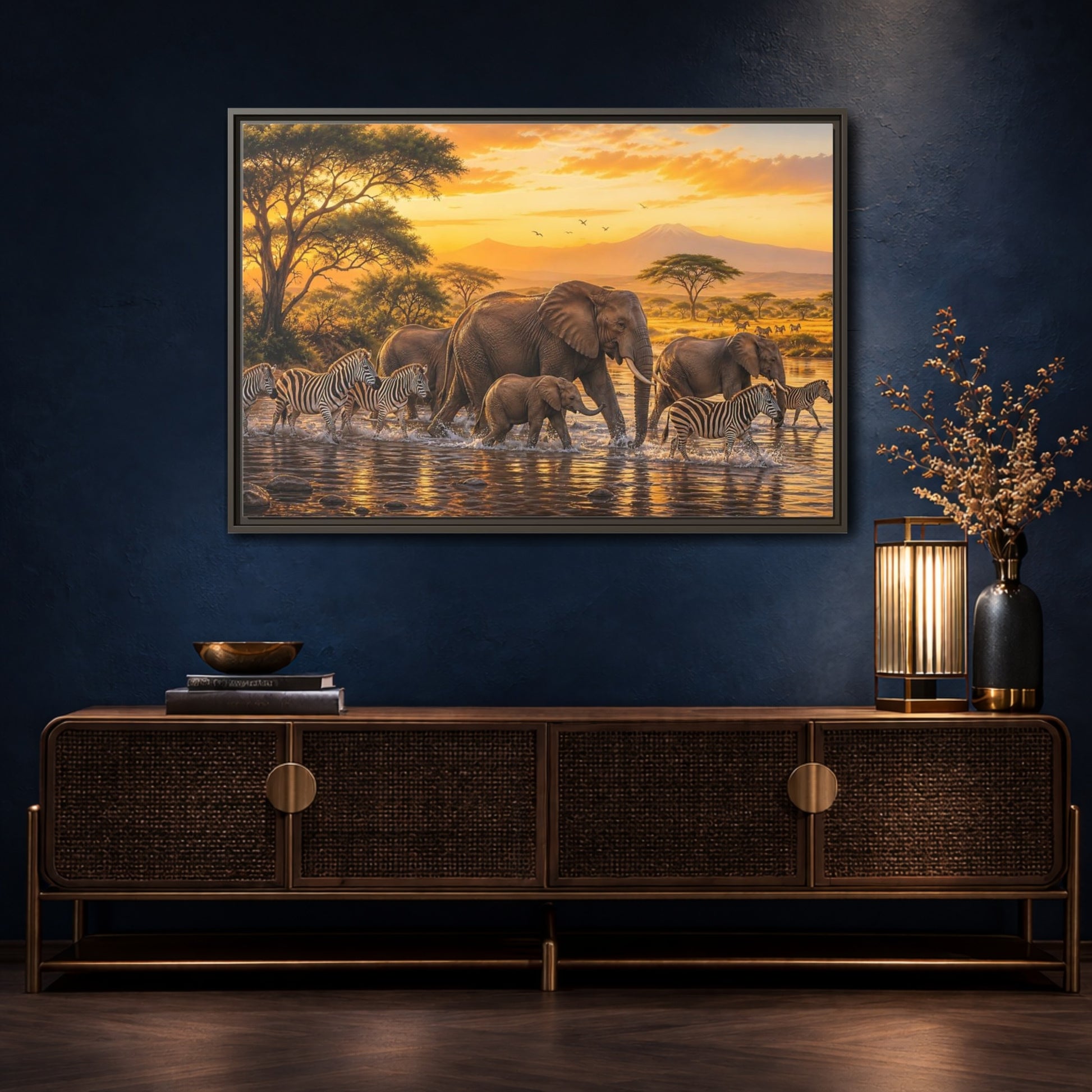 Mockup 4. Nature African Wildlife Golden Safari shown as stretched canvas wall art