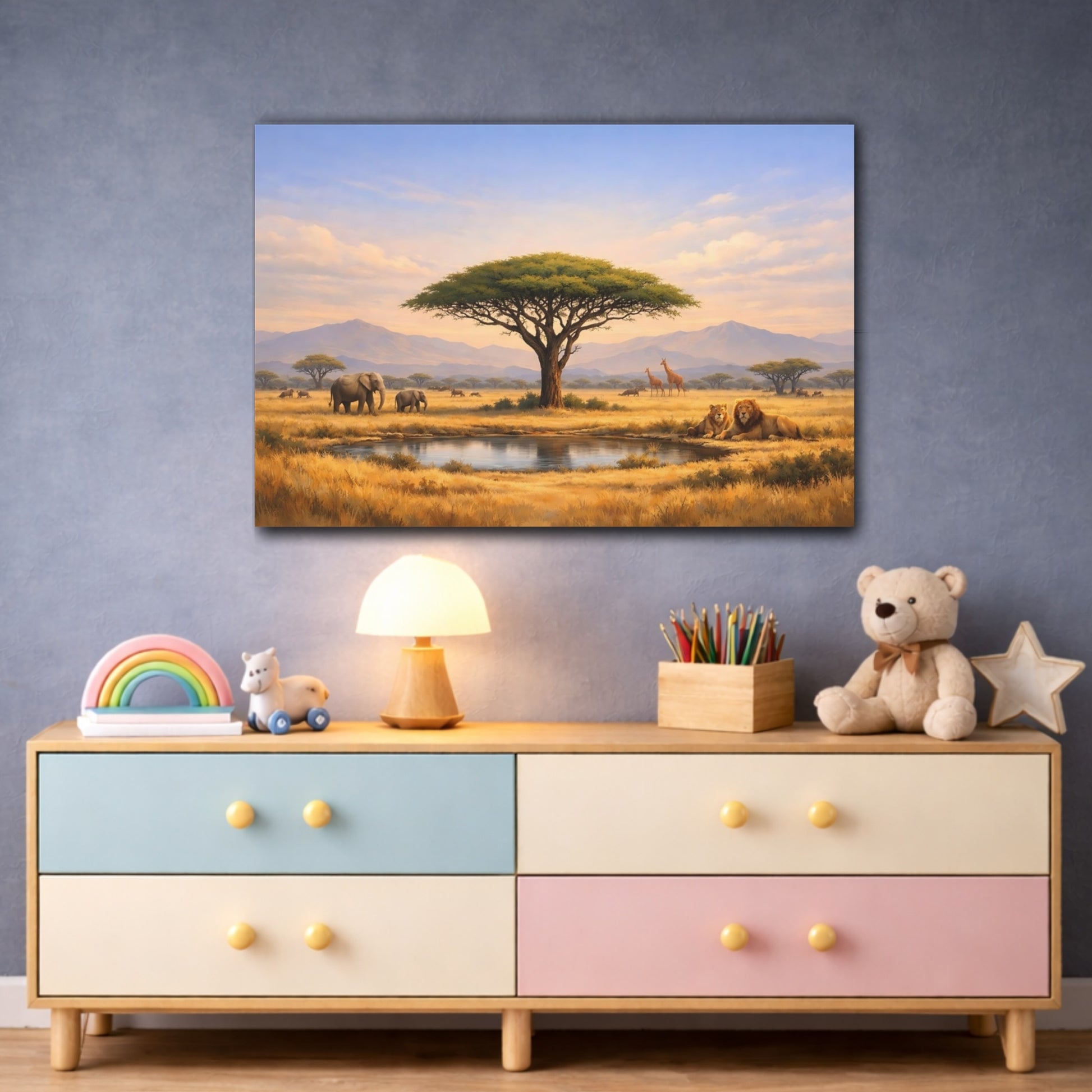 Nature African Wildlife Savannah Landscape shown as front canvas room wall art