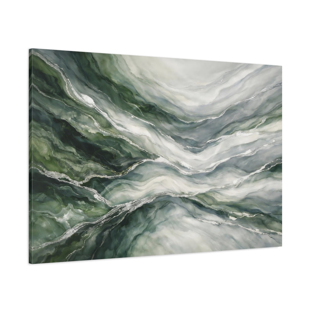 Main Mockup. Nature Agate Stone Green And Silver shown as stretched canvas wall art