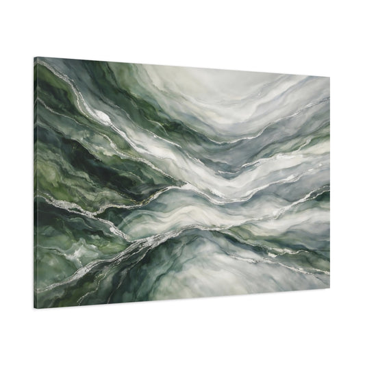 Main Mockup. Nature Agate Stone Green And Silver shown as stretched canvas wall art