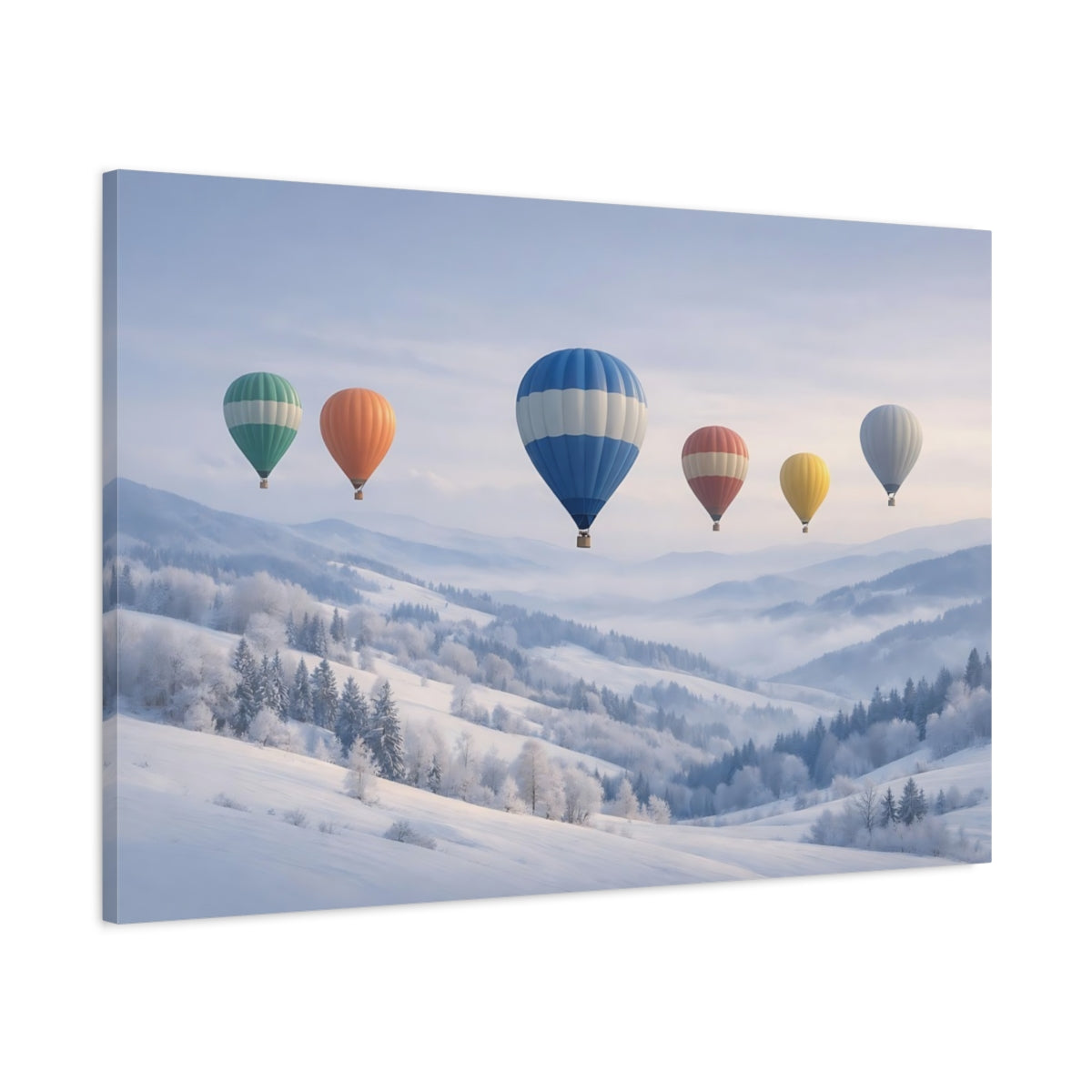 Main Mockup. Nature Air Balloons Winter Hot Air Balloons shown as stretched canvas wall art