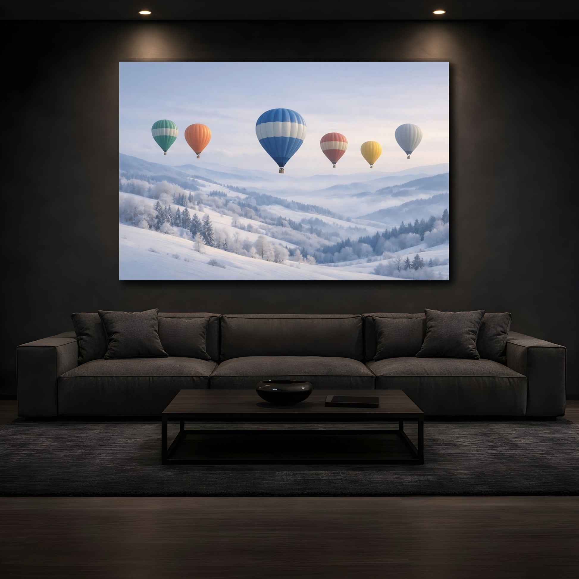 Mockup 4. Nature Air Balloons Winter Hot Air Balloons shown as stretched canvas wall art