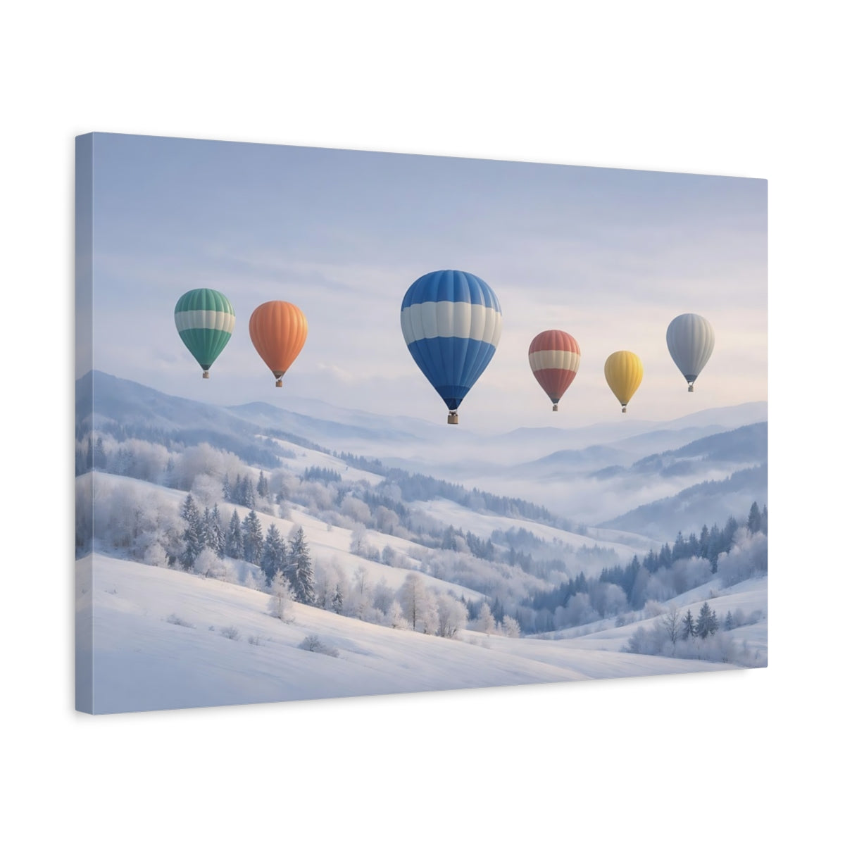 Side Mockup 3. Nature Air Balloons Winter Hot Air Balloons shown as stretched canvas wall art