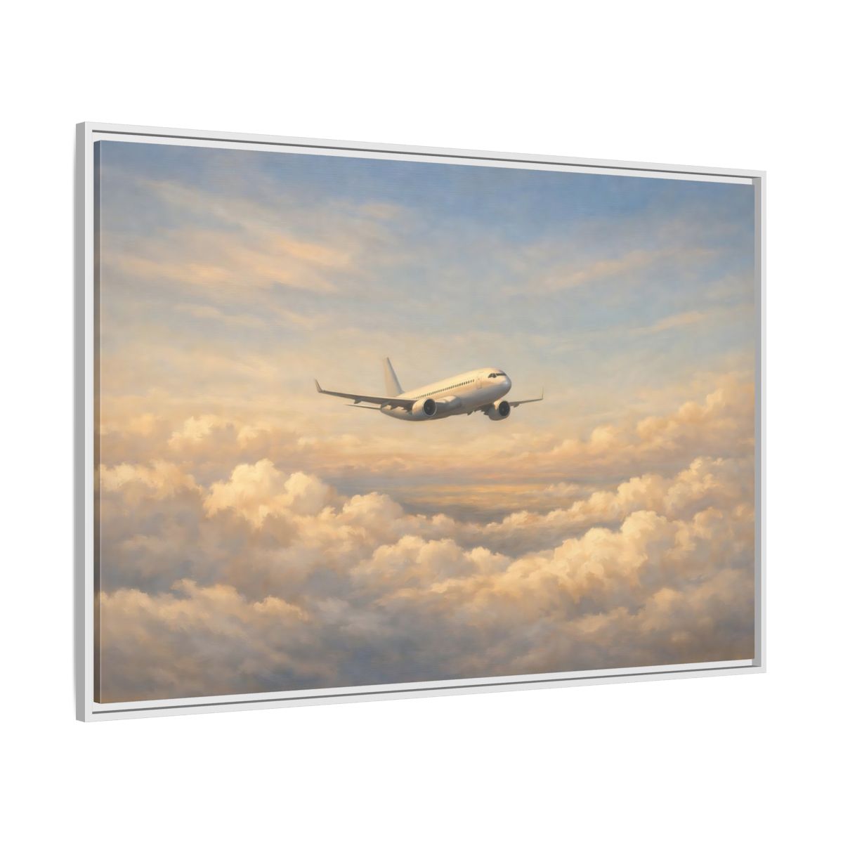 Side Mockup 7. Nature Airplane Blue Gold Airplane shown as stretched canvas wall art