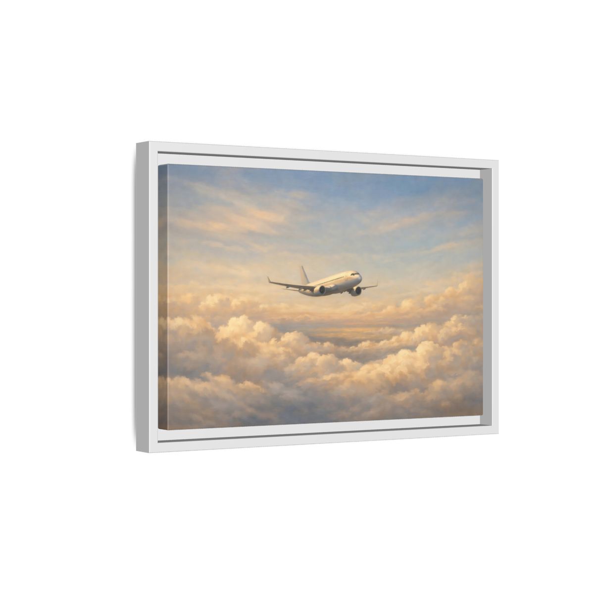 Side Mockup 4. Nature Airplane Blue Gold Airplane shown as stretched canvas wall art