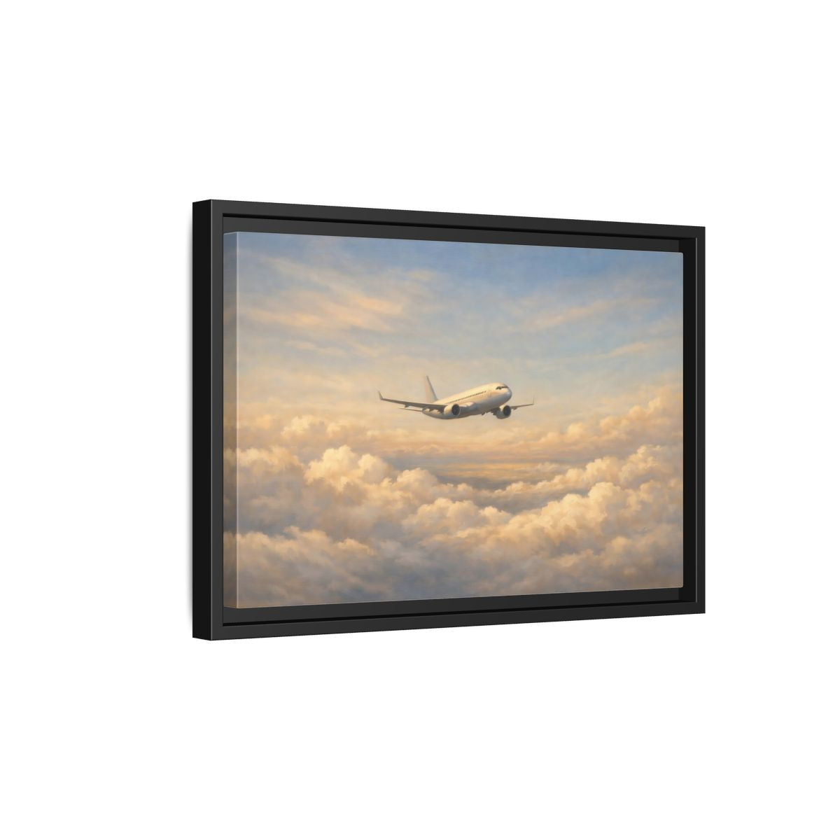Side Mockup 6. Nature Airplane Blue Gold Airplane shown as stretched canvas wall art