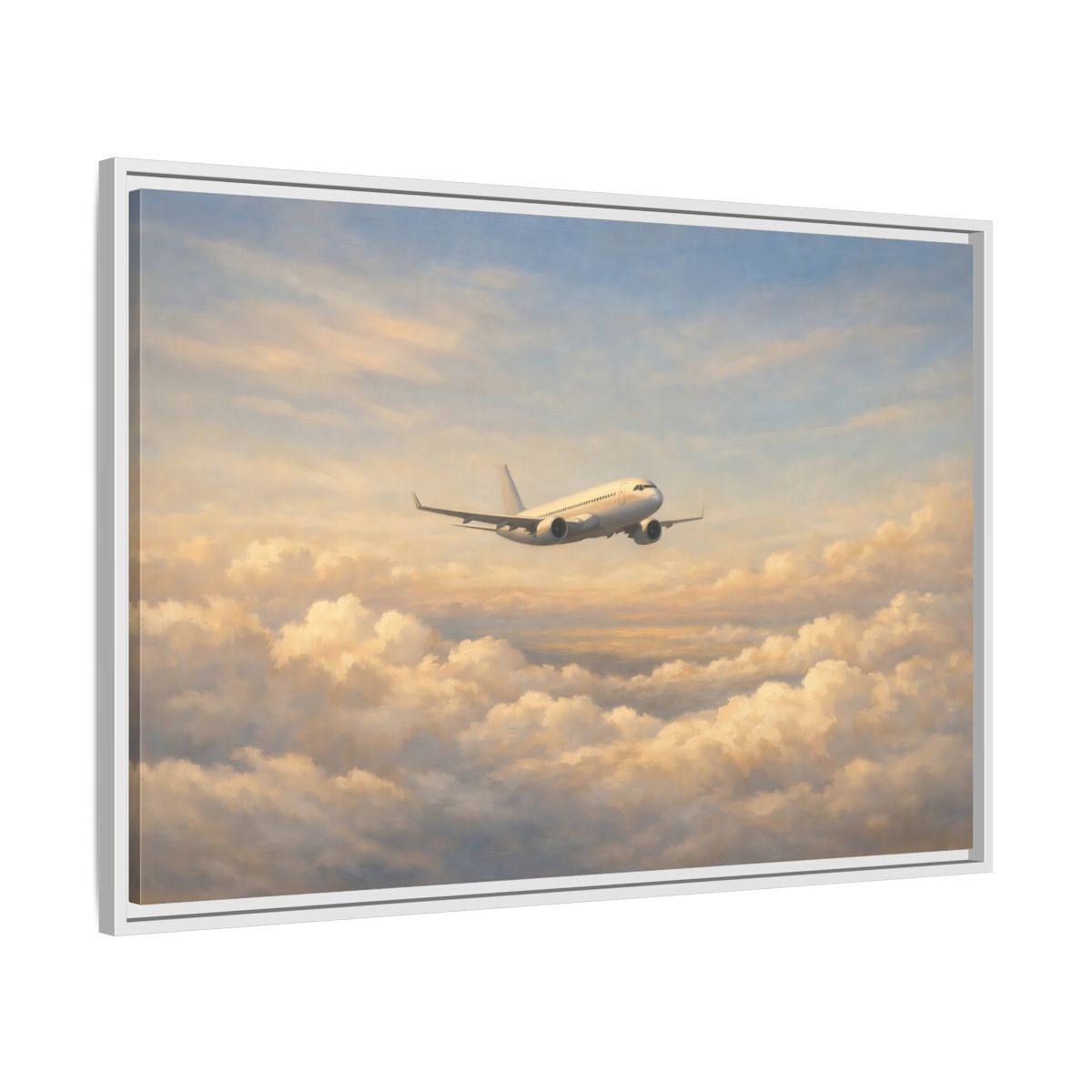 Side Mockup 8. Nature Airplane Blue Gold Airplane shown as stretched canvas wall art