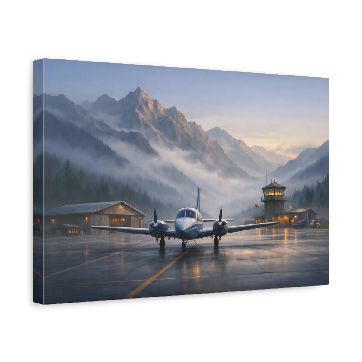 Nature Airplane Mountain Airport - Canvas Wall Art Print - YesArtYes