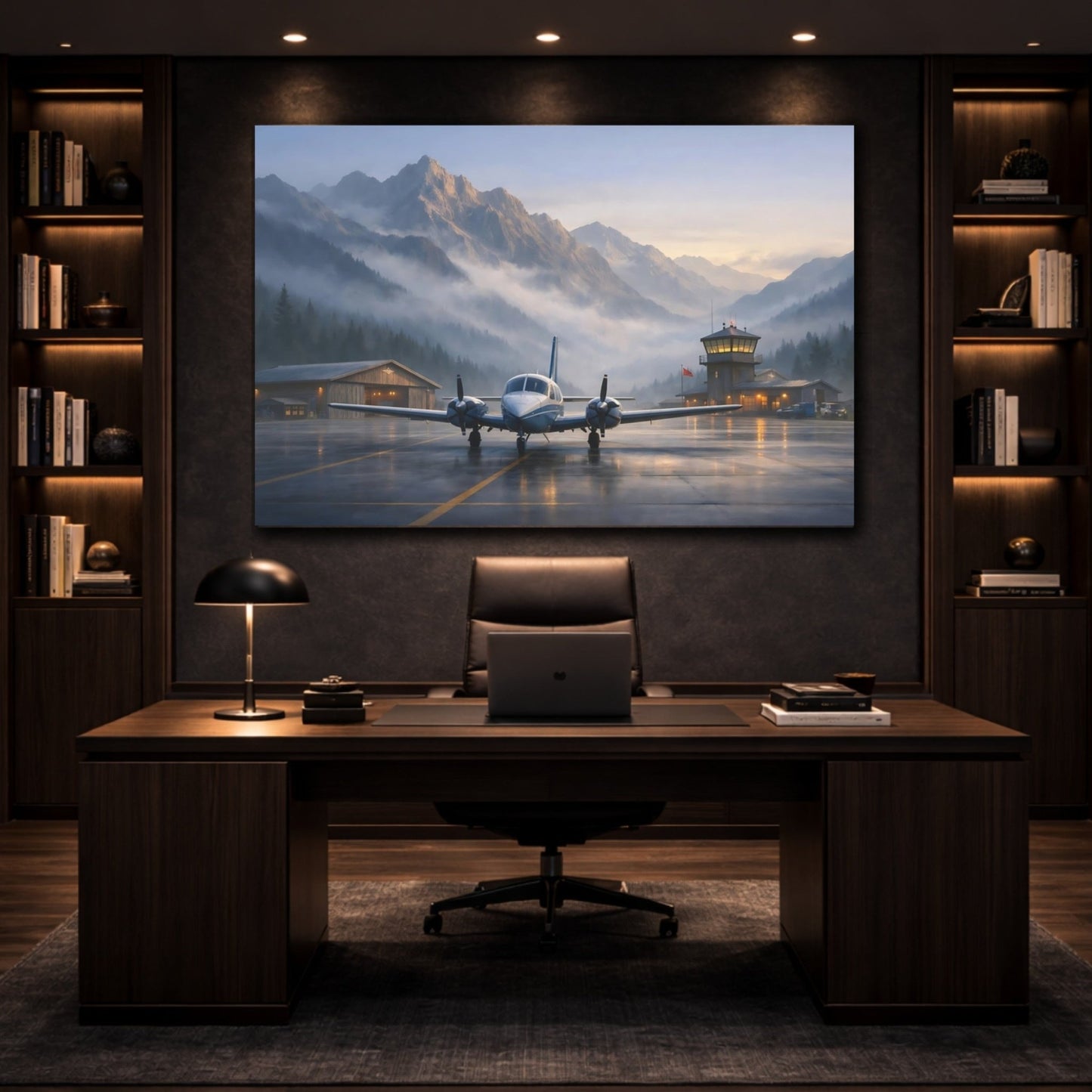 Nature Airplane Mountain Airport - Canvas Wall Art Print - YesArtYes