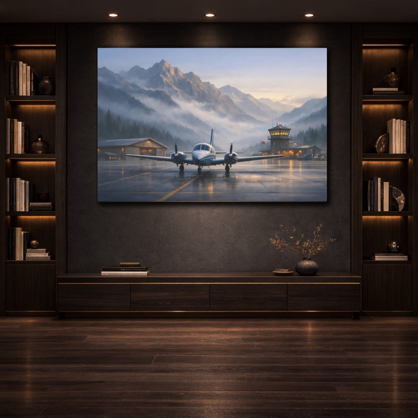 Nature Airplane Mountain Airport - Canvas Wall Art Print - YesArtYes