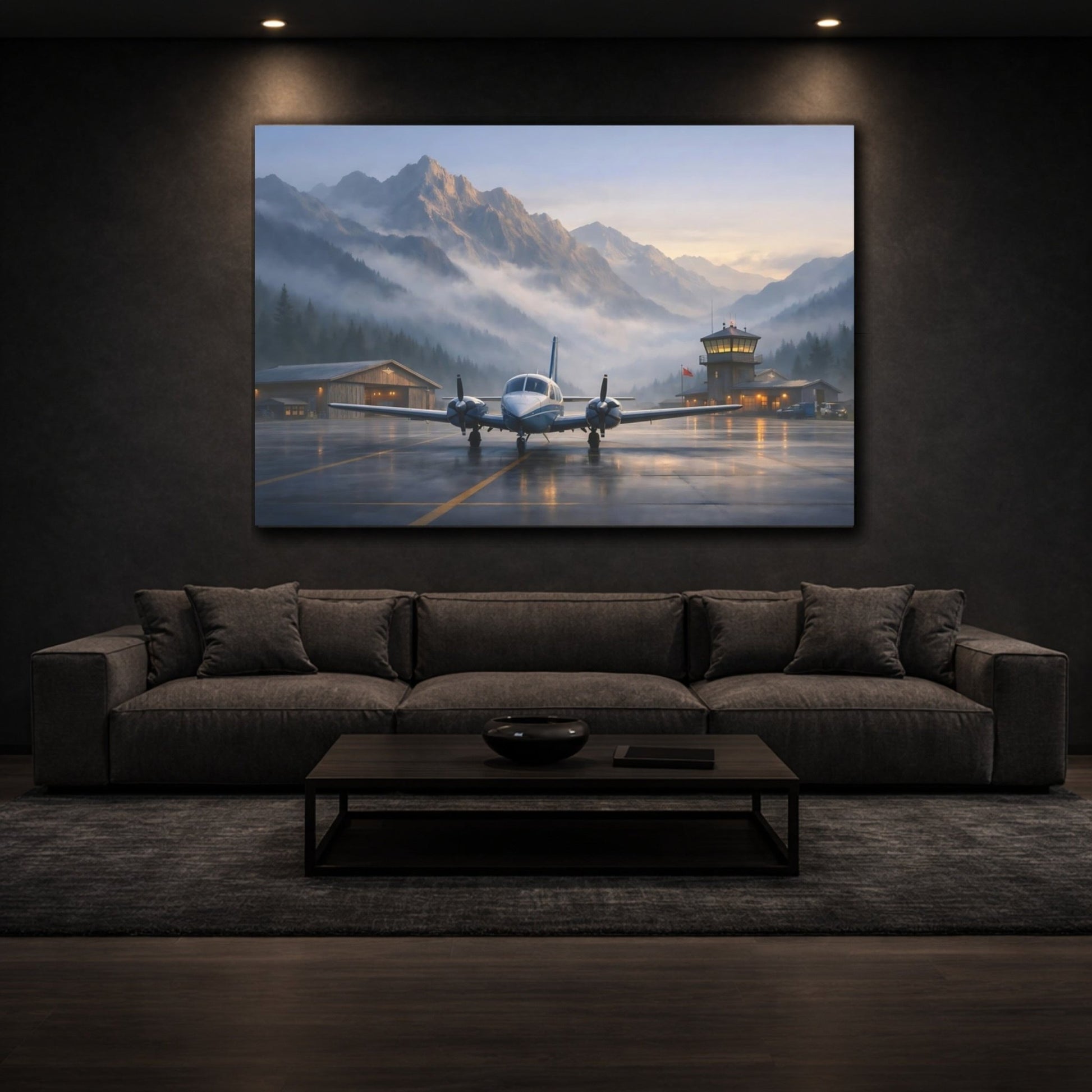 Nature Airplane Mountain Airport - Canvas Wall Art Print - YesArtYes