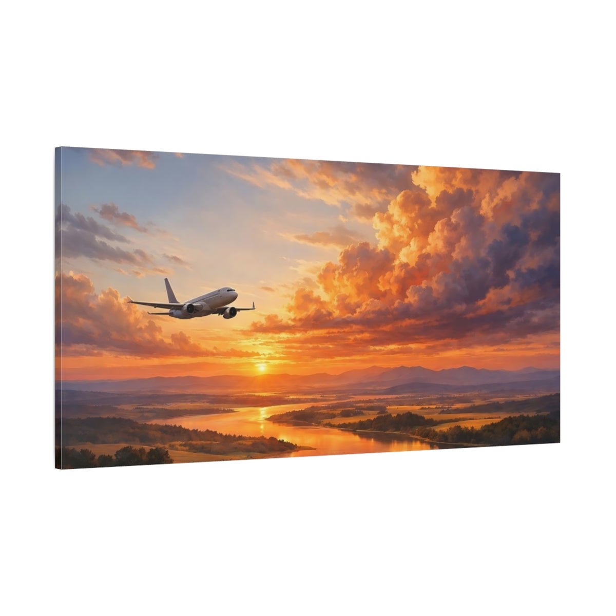 Nature Airplane Orange Sunset - Canvas Wall Art Print - YesArtYes