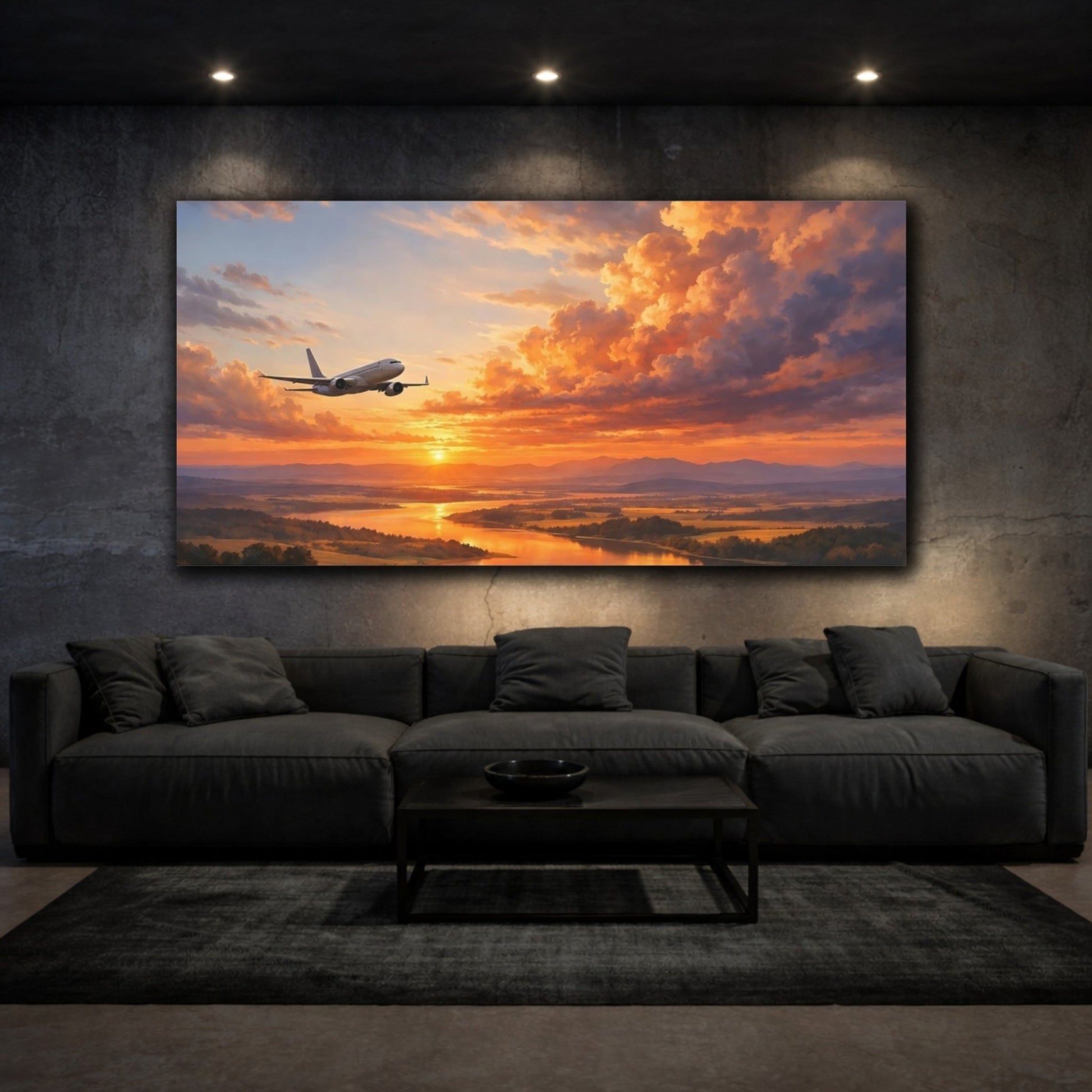 Nature Airplane Orange Sunset - Canvas Wall Art Print - YesArtYes