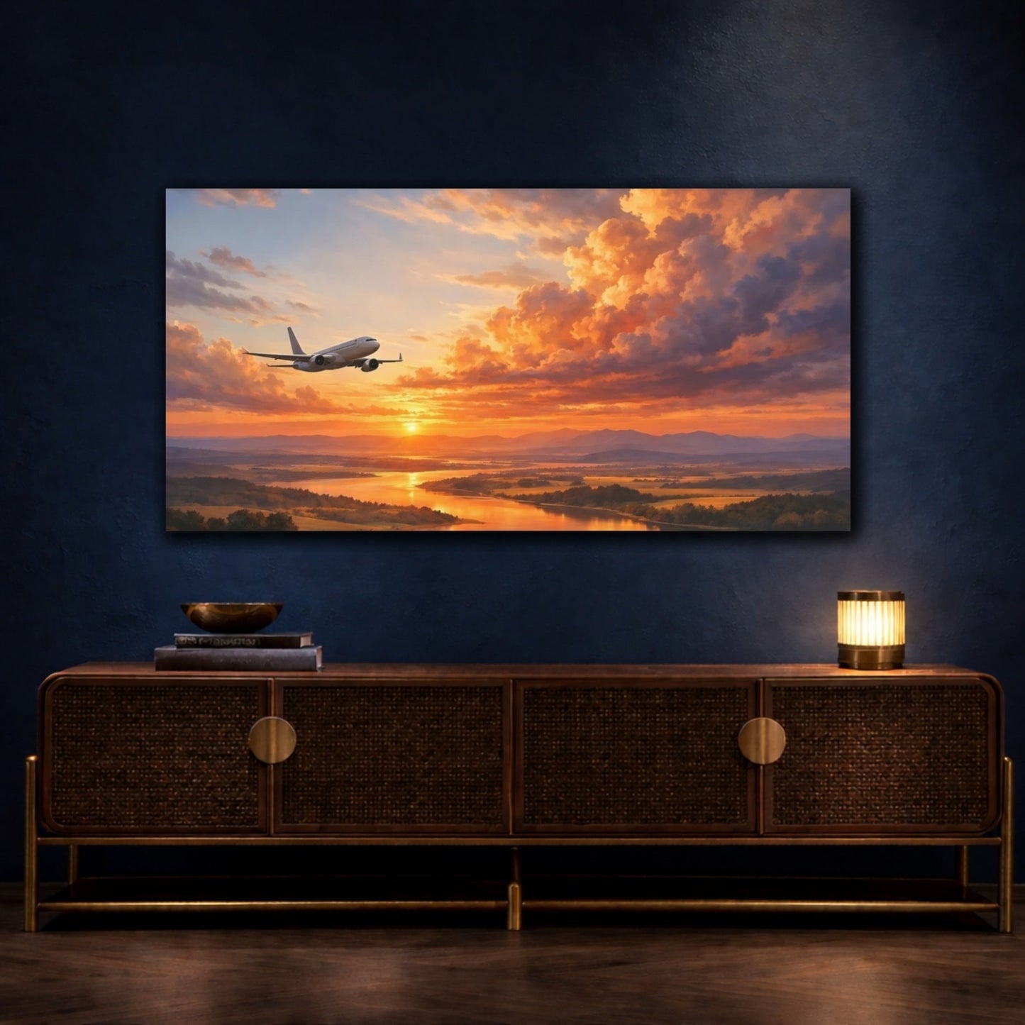Nature Airplane Orange Sunset - Canvas Wall Art Print - YesArtYes