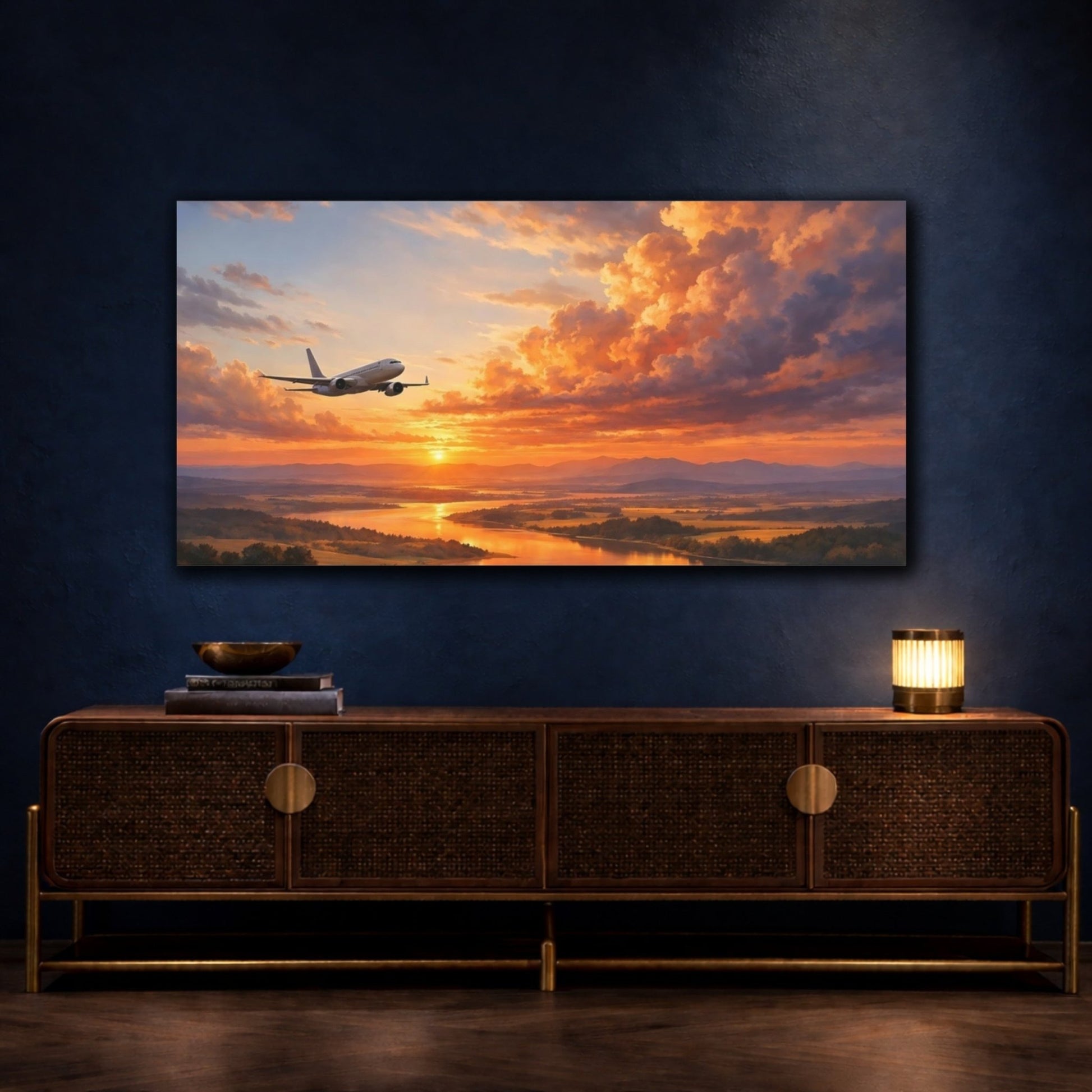 Nature Airplane Orange Sunset - Canvas Wall Art Print - YesArtYes