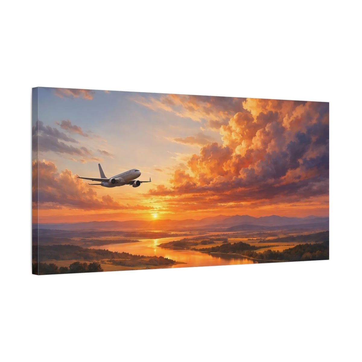 Nature Airplane Orange Sunset - Canvas Wall Art Print - YesArtYes