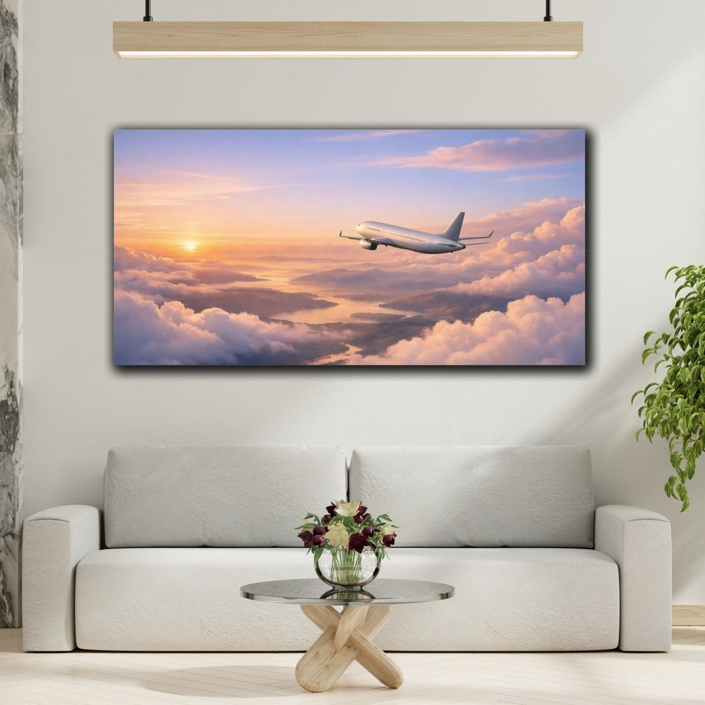 Nature Airplane Sunset - Canvas Wall Art Print - YesArtYes