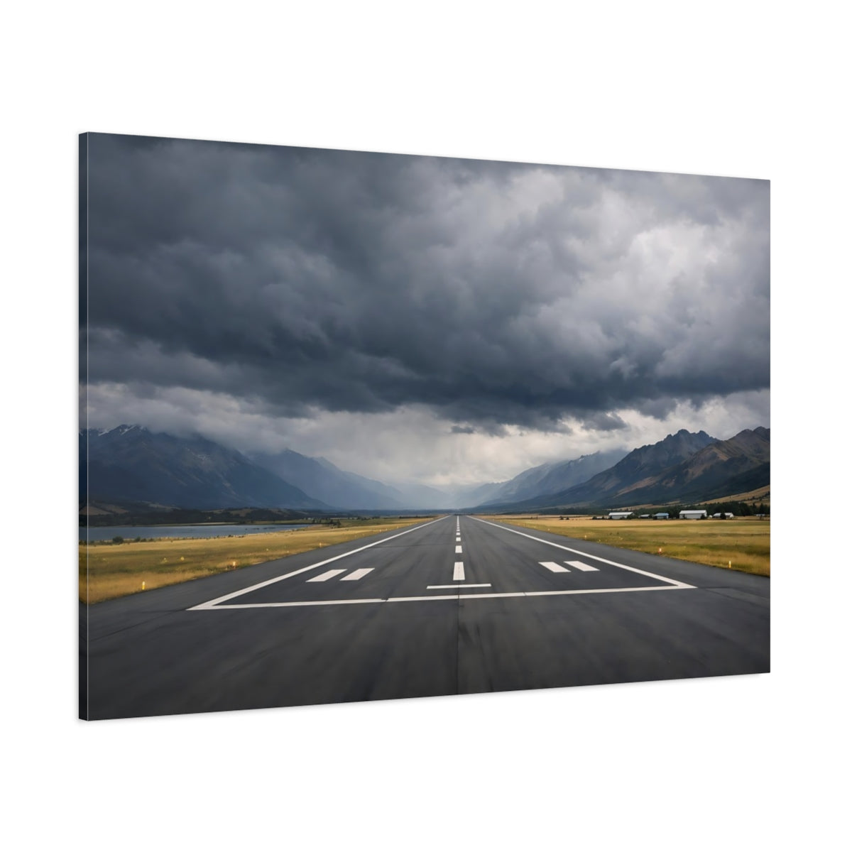 Side Mockup 1. Nature Airport Runway Dramatic Landscape shown as stretched canvas wall art