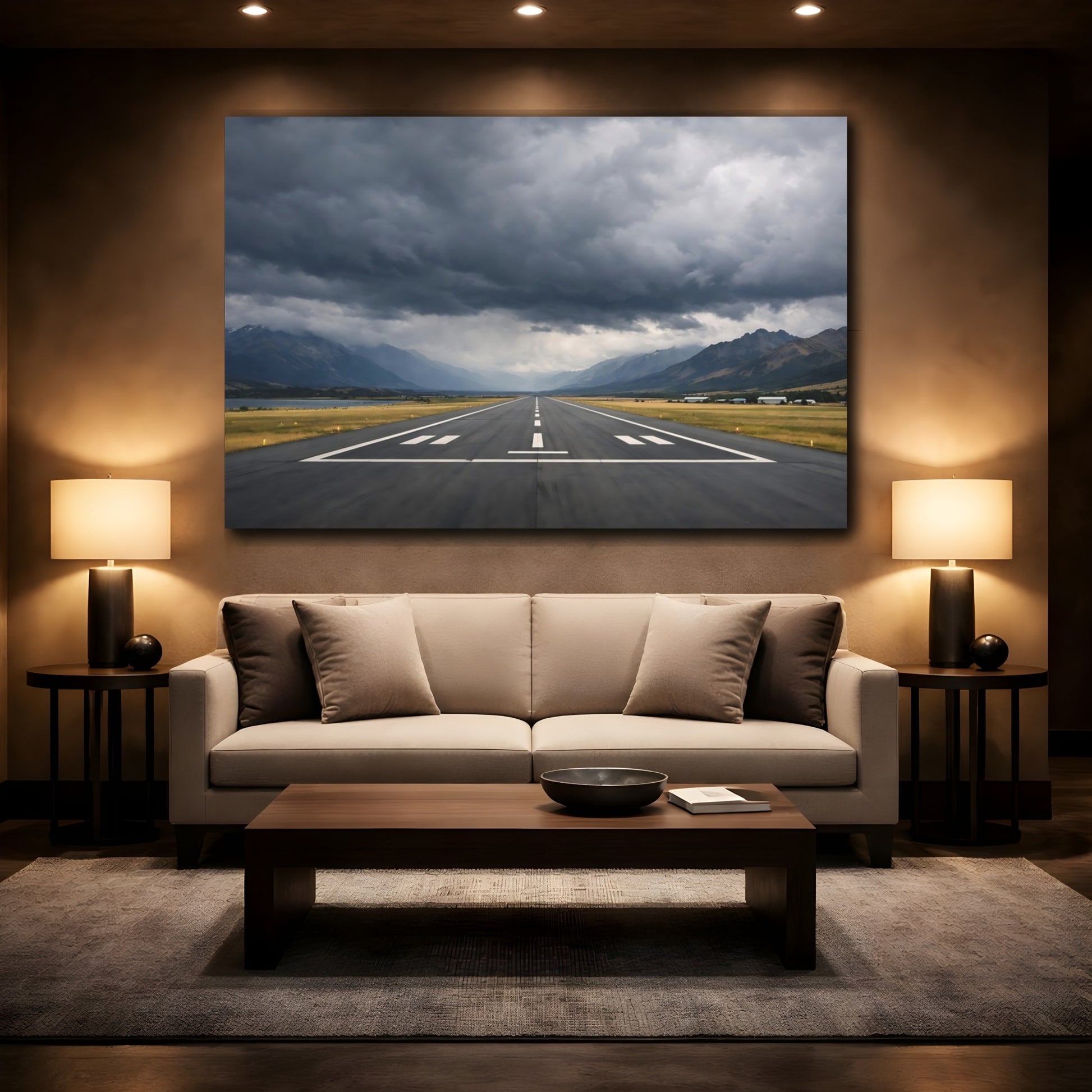 Mockup 2. Nature Airport Runway Dramatic Landscape shown as stretched canvas wall art