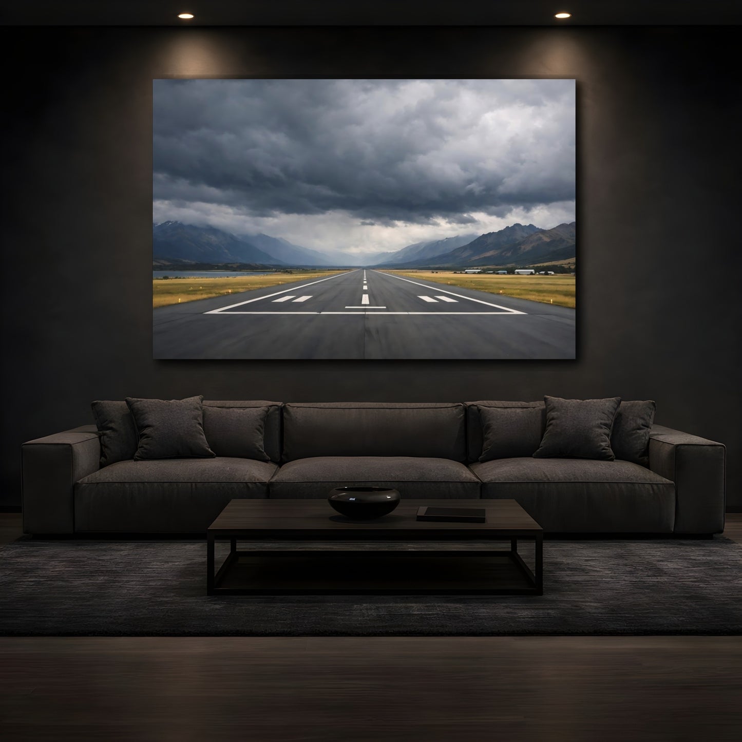 Mockup 4. Nature Airport Runway Dramatic Landscape shown as stretched canvas wall art