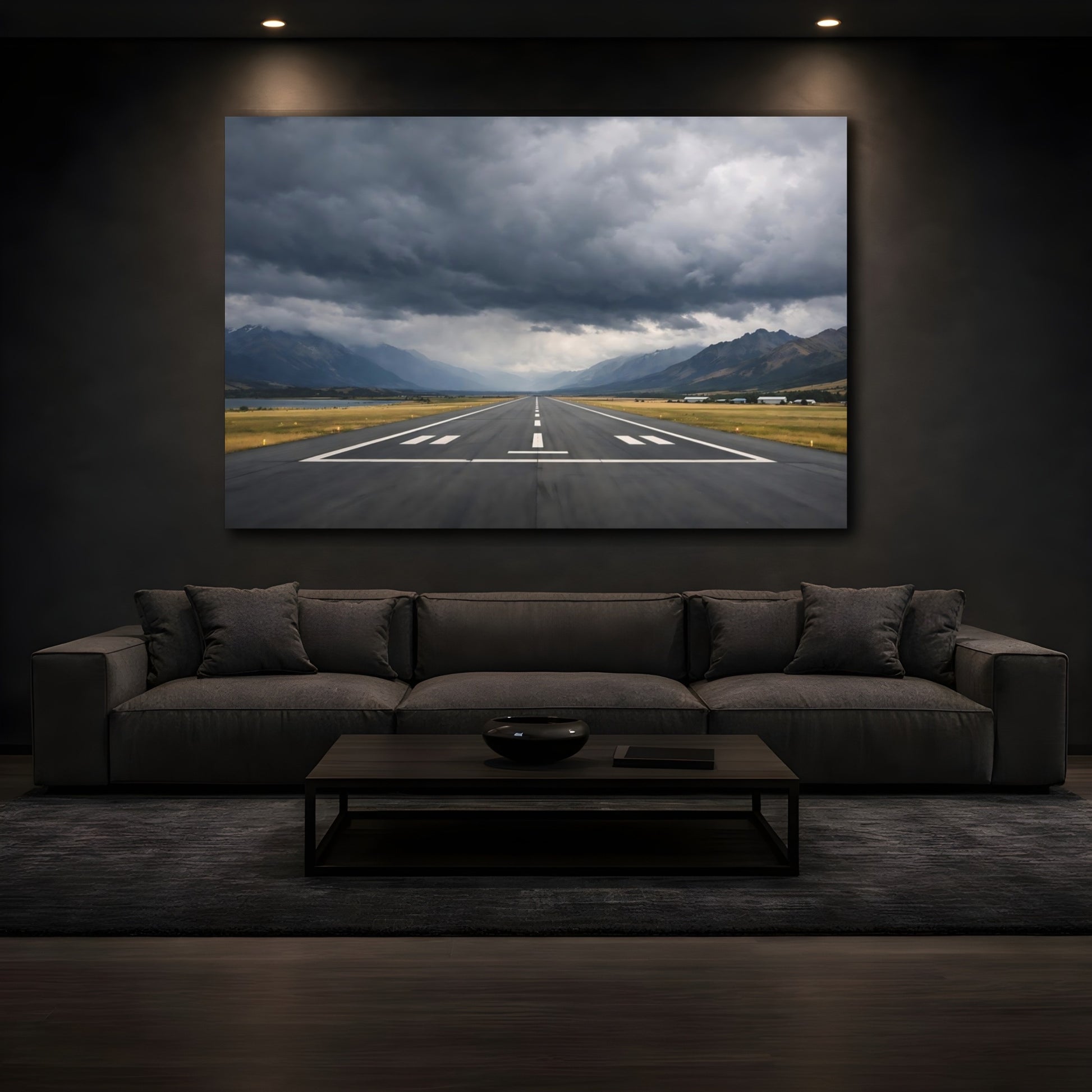 Mockup 4. Nature Airport Runway Dramatic Landscape shown as stretched canvas wall art